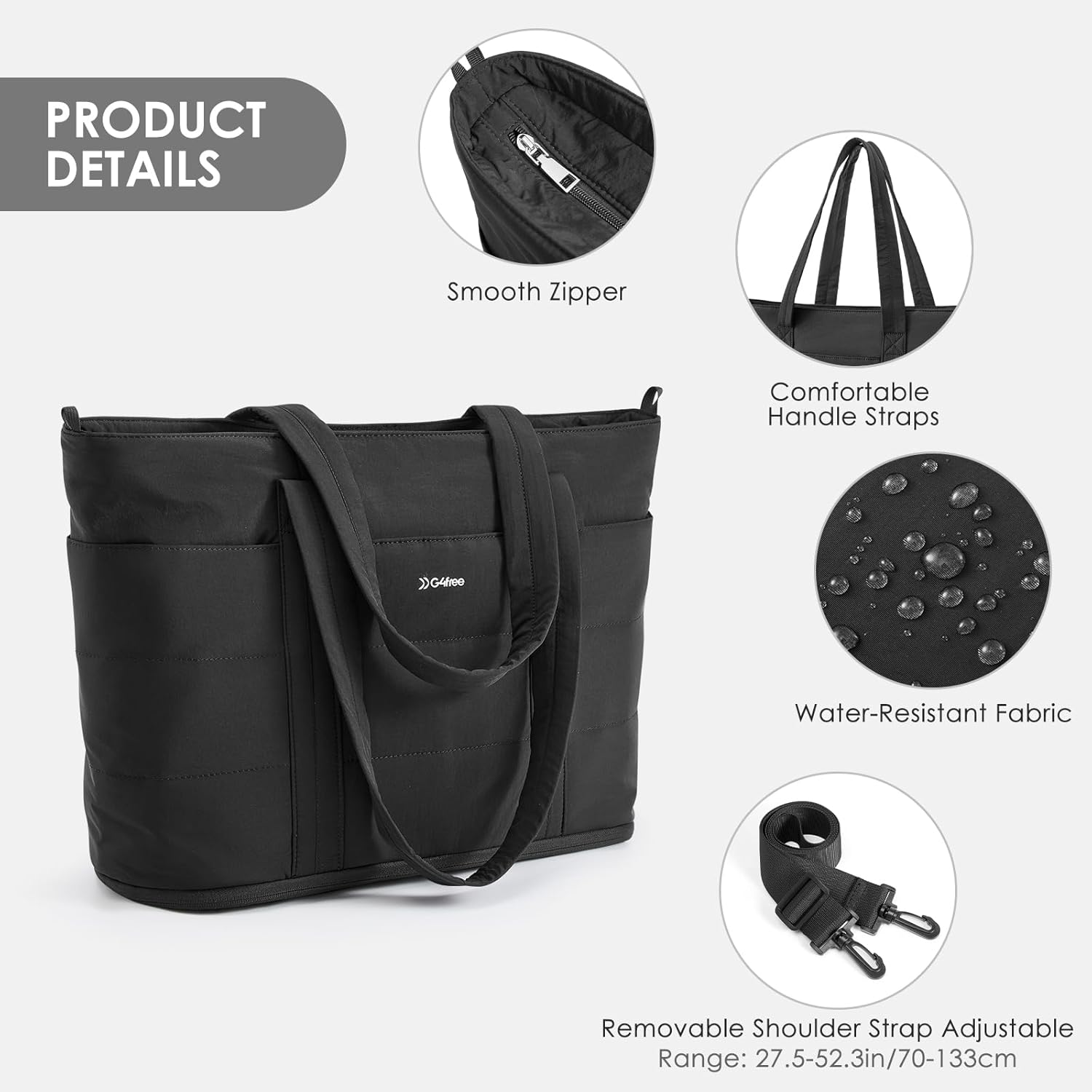 G4Free Tote Bag for Women,Puffer Work Bags with Zipper Compartments, Expandable Handbag for Travel Work Sport - Image 5