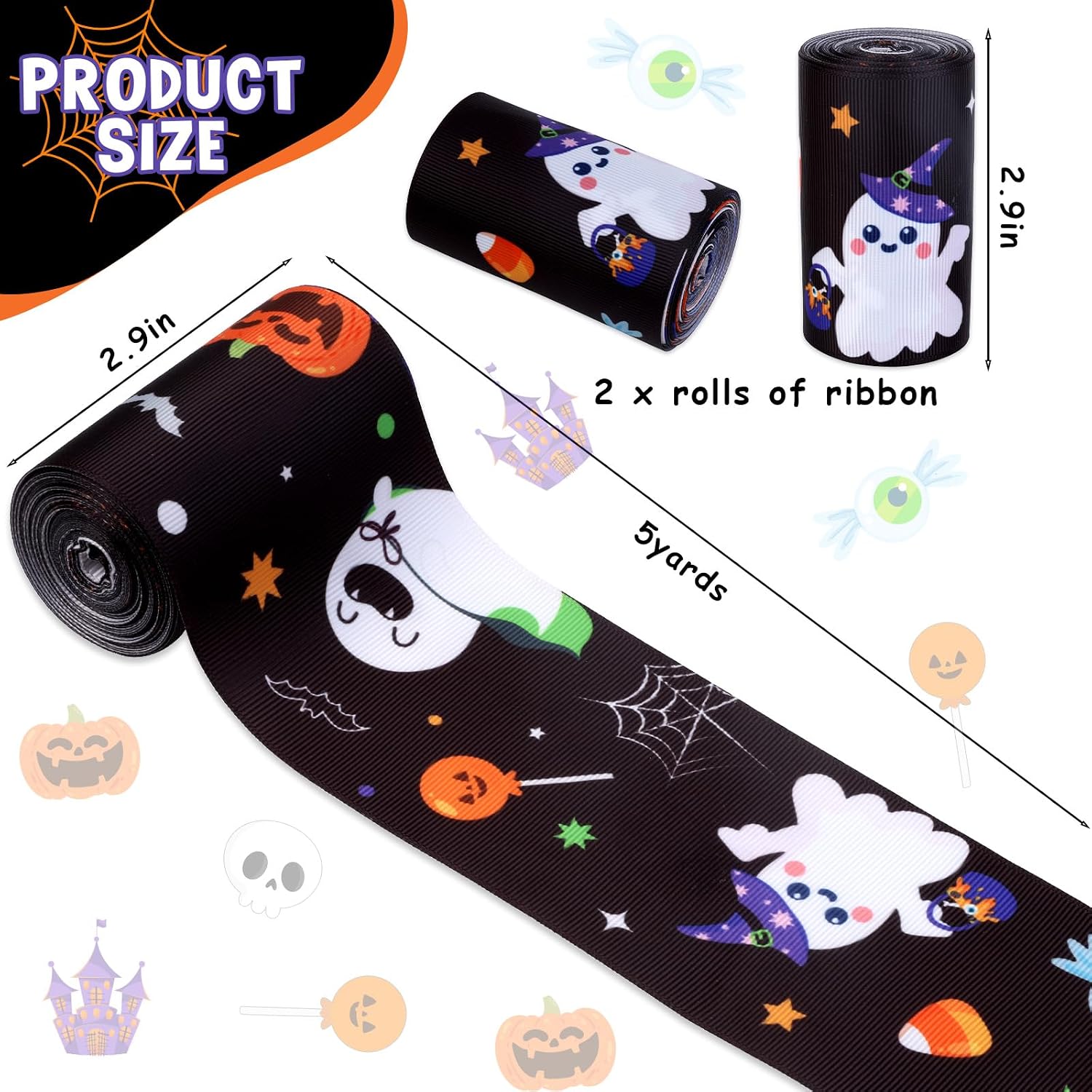 Halloween Baby Shower Diaper Cake Decorations for Women Boy Girl, Orange Green Purple Ghost Patterned Ribbons 5 Yard, A Little Boo is Almost Due Cards Gender Reveal Party