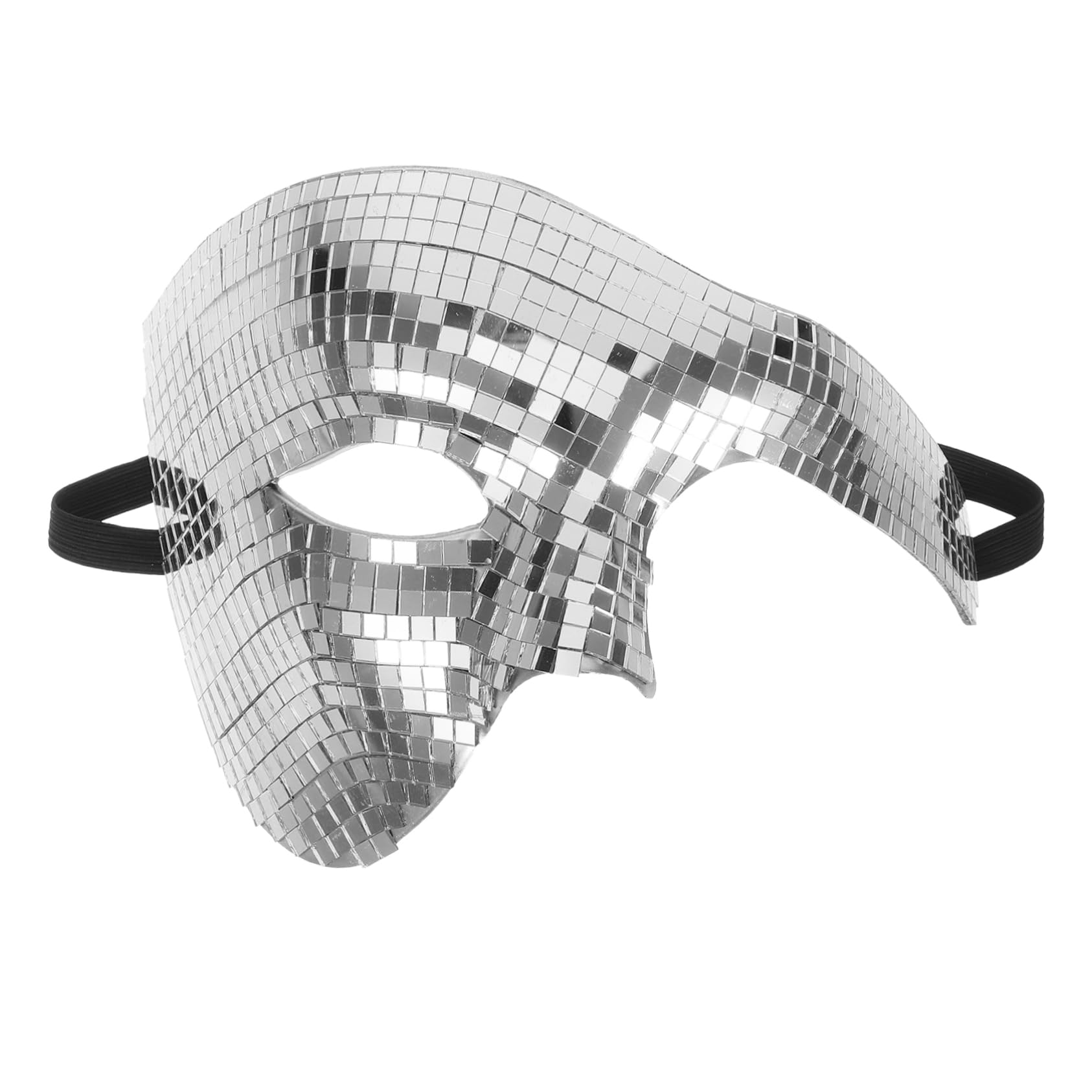 Masque demi-visage miroir disco argenté pour réussir votre déguisement sans maquillage complexe