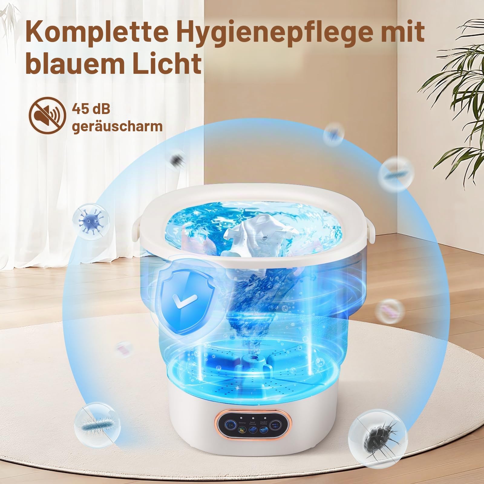 Mini Waschmaschine, 15L 2 in 1 Camping Waschmaschine Klein mit Schleuderkorb, Camping Reisewaschmaschine für Unterwäsche, Baby- und Kleinwäsche, geeignet für Zuhause, Wohnungen