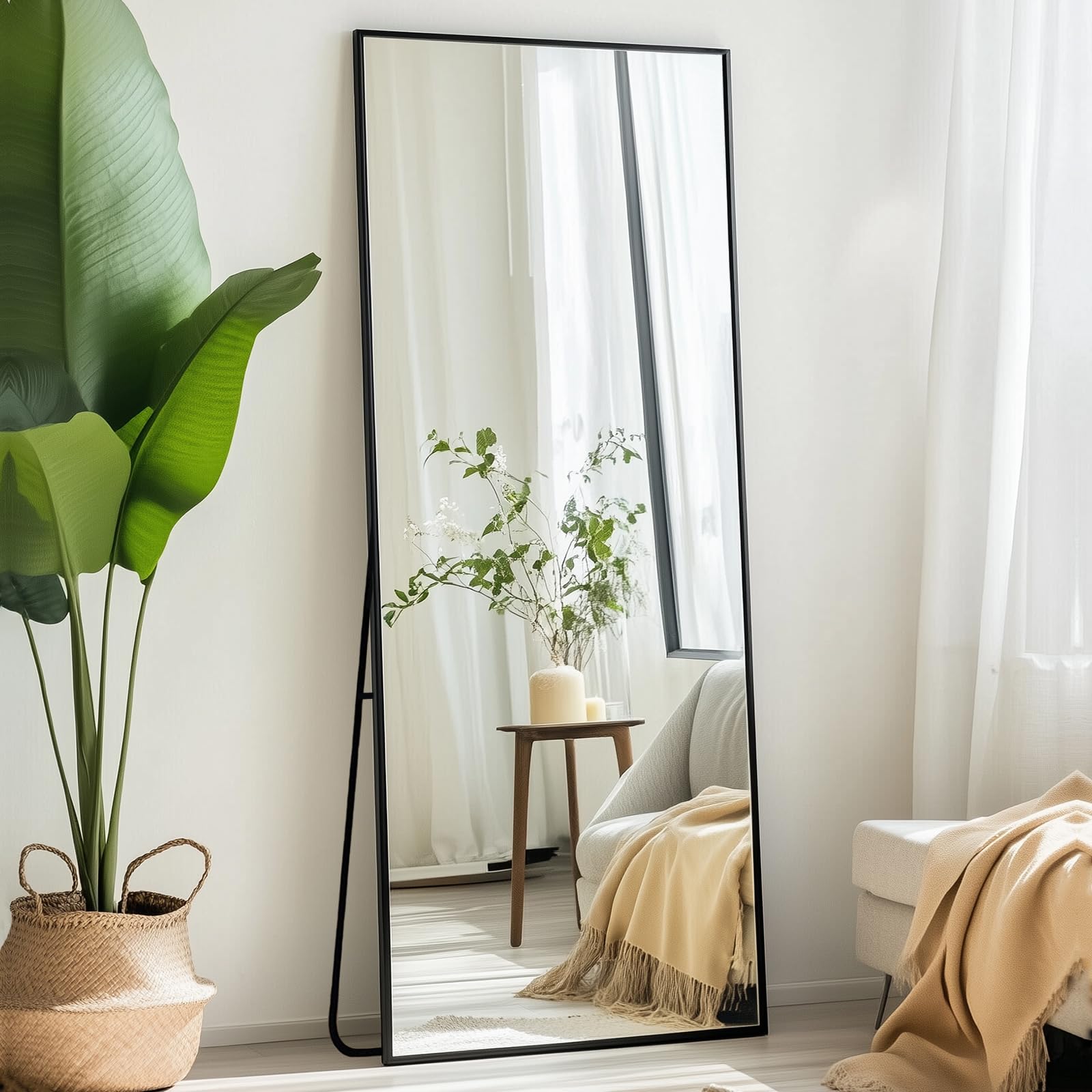 Floor Length Mirror, 56"x21" Full Body Mirror, Black Mirrors Full Length Metal Frame, Standing Mirrors for Bedroom, Hallway, Living Room, Cloakroom.