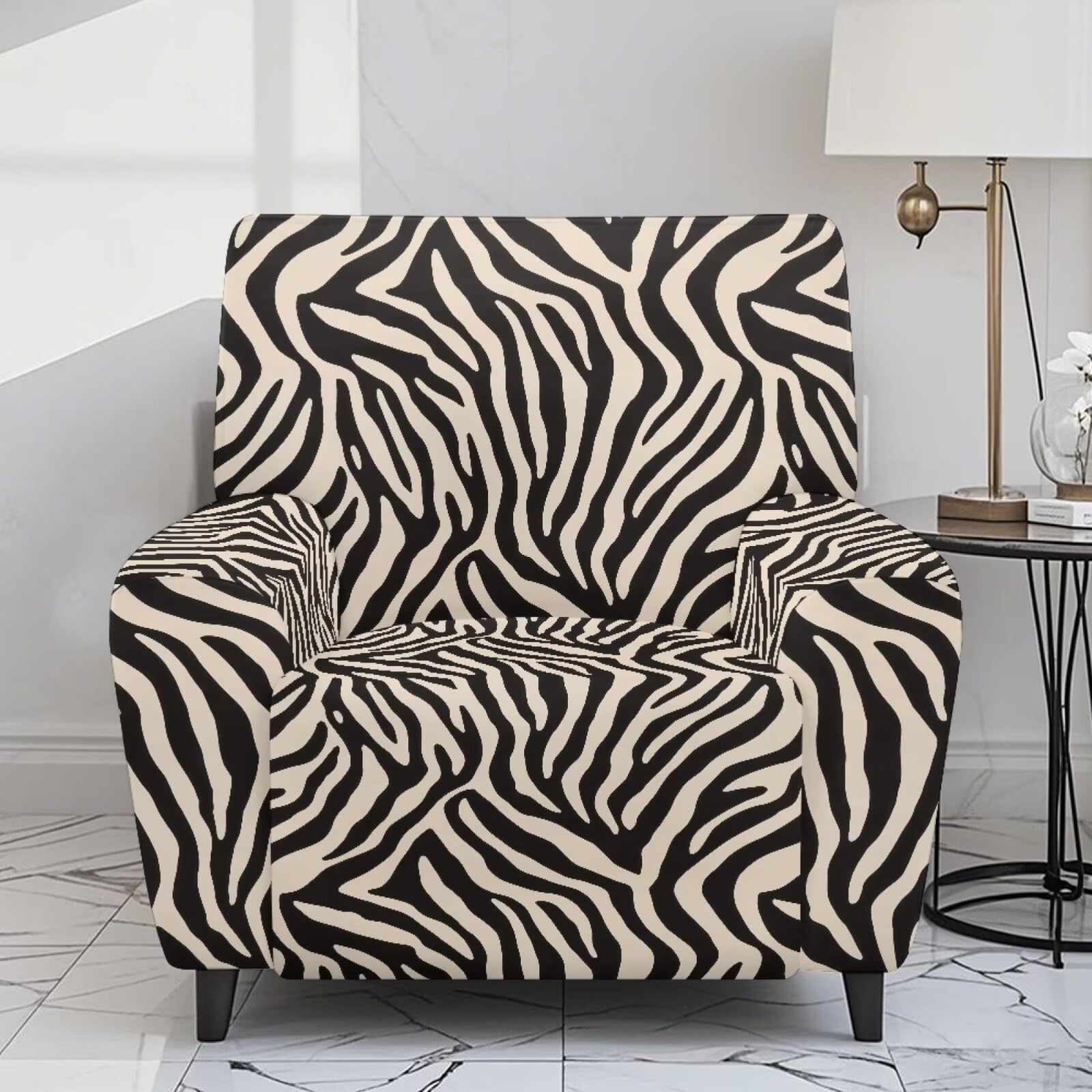 Housse de fauteuil inclinable à imprimé zèbre avec poche ajustée pour fauteuil relax Lazyboy pour décoration d'intérieur