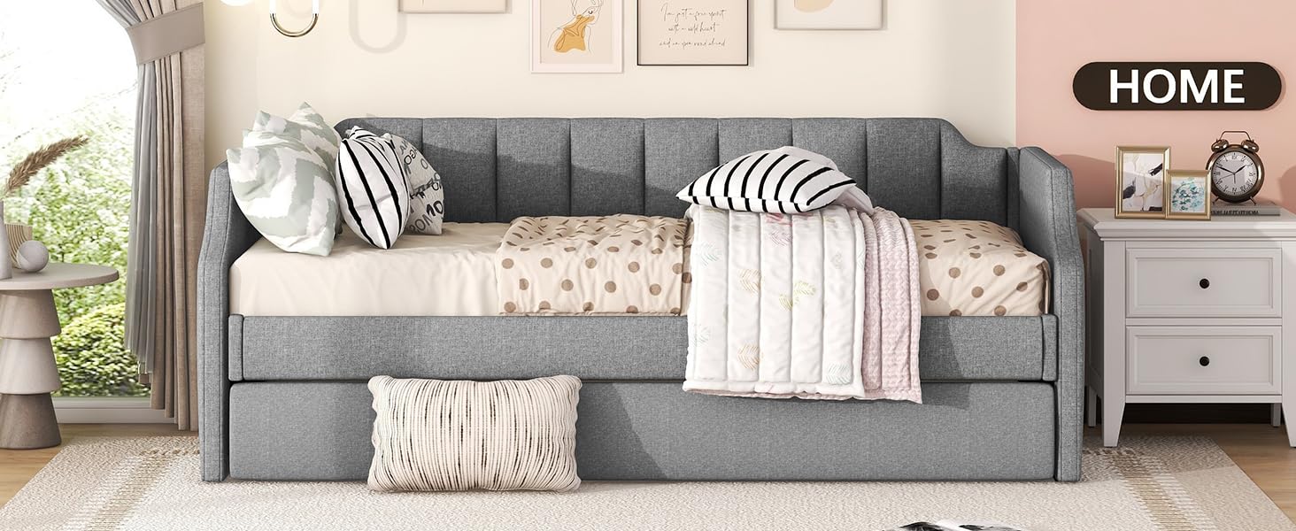90 x 200 (190) Cama de día con cama abatible, gris, cómoda, funcional y moderna