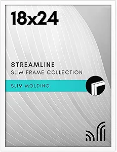 Americanflat 18x24 Poster Frame with Polished Plexiglass - Streamline Collection - Thin Border Picture Frame for Wall Display - Hanging Hardware Included - White
