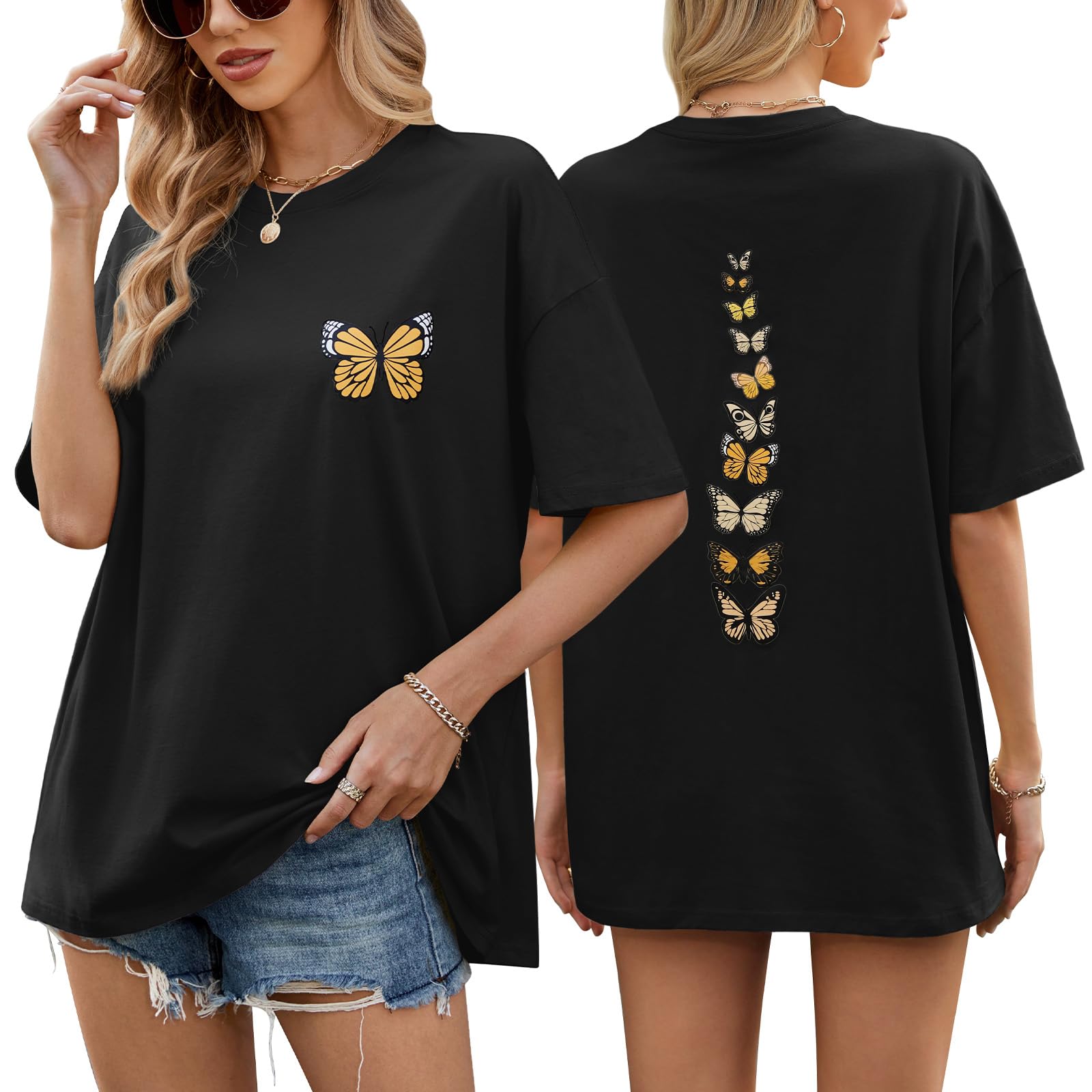 heekpek Damen Tshirt Oversize T Shirt Baumwolle Kurzarm Longshirt Sommer Oberteile Graphic Tee Lang Bluse Tunika Tops für Teenager Mädchen Locker Basic T-Shirt