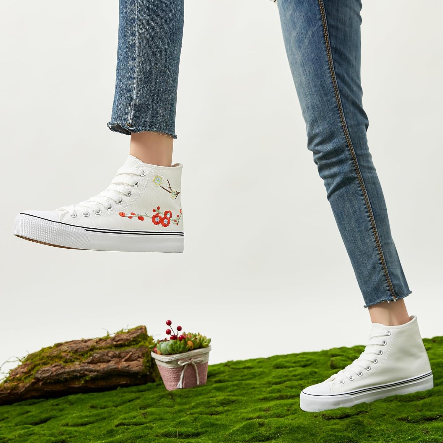 ZGR Womens High Top Canvas Sneakers,Lace-up Canvas Shoes,Casual Tennis Walking Shoes - Image 8