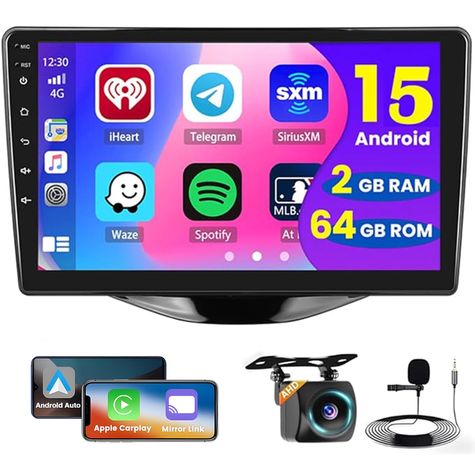 2GB RAM 64GB ROM GPS Hikity Android Autoradio 9 Inch Met Draadloze CarPlay Voor Toyota Aygo, Peugeot 108 & Citroën C1 (2015-2020) Draadloze CarPlay Android Auto