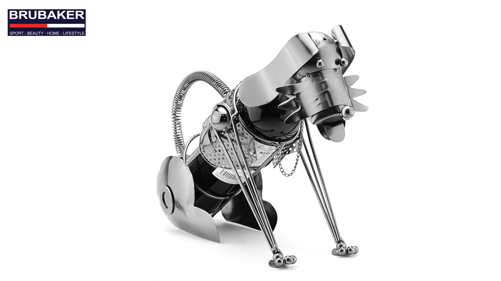 Portabottiglie Vino A Forma Di Cane In Metallo - Brubaker - Regalo Originale Con Biglietto D'Auguri - Altezza 33 Cm