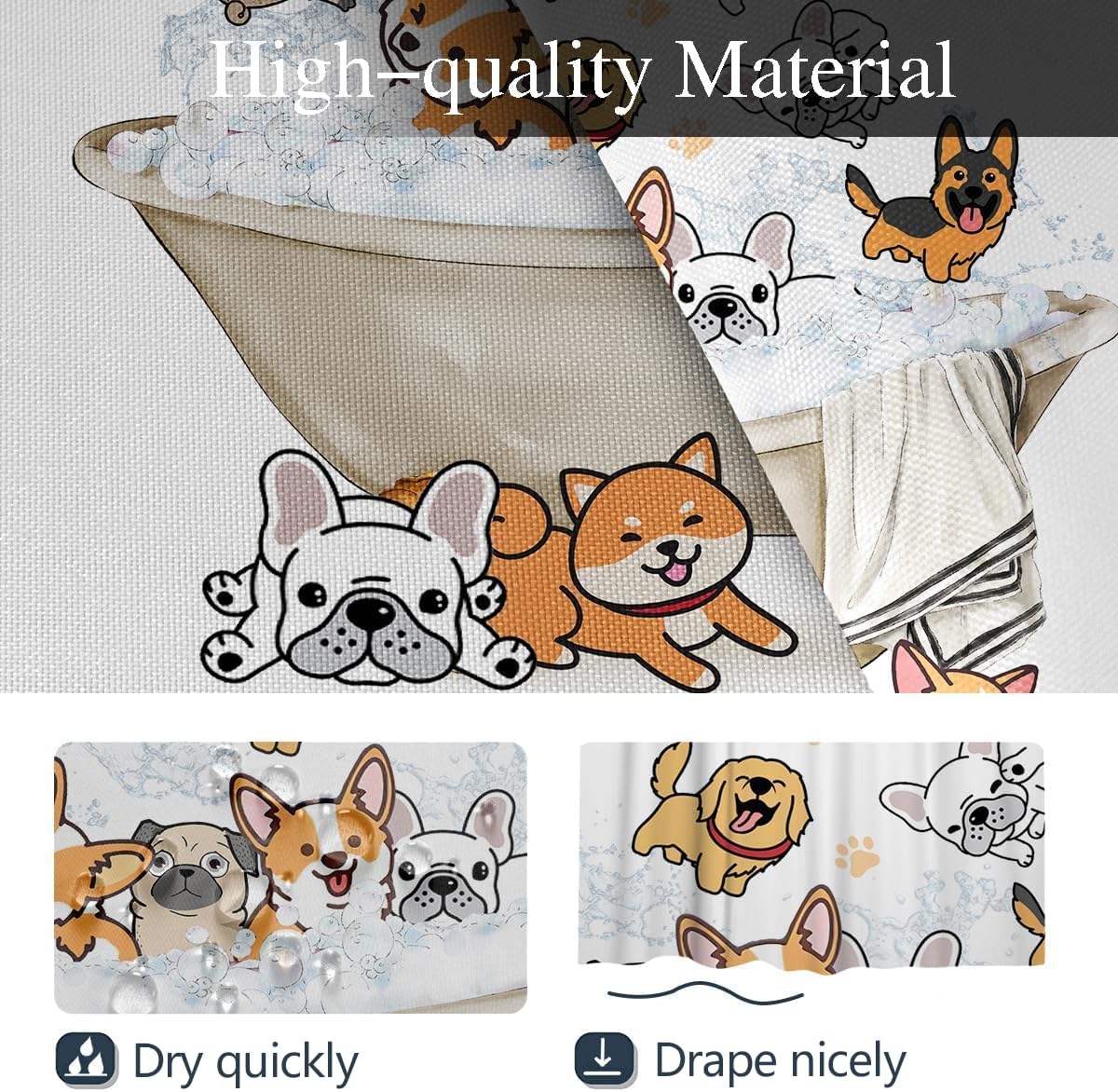 Niedlicher Kinder-Duschvorhang Mit Regenhund – Buntes Corgi-Muster, 183x213 Cm, Wasserdicht