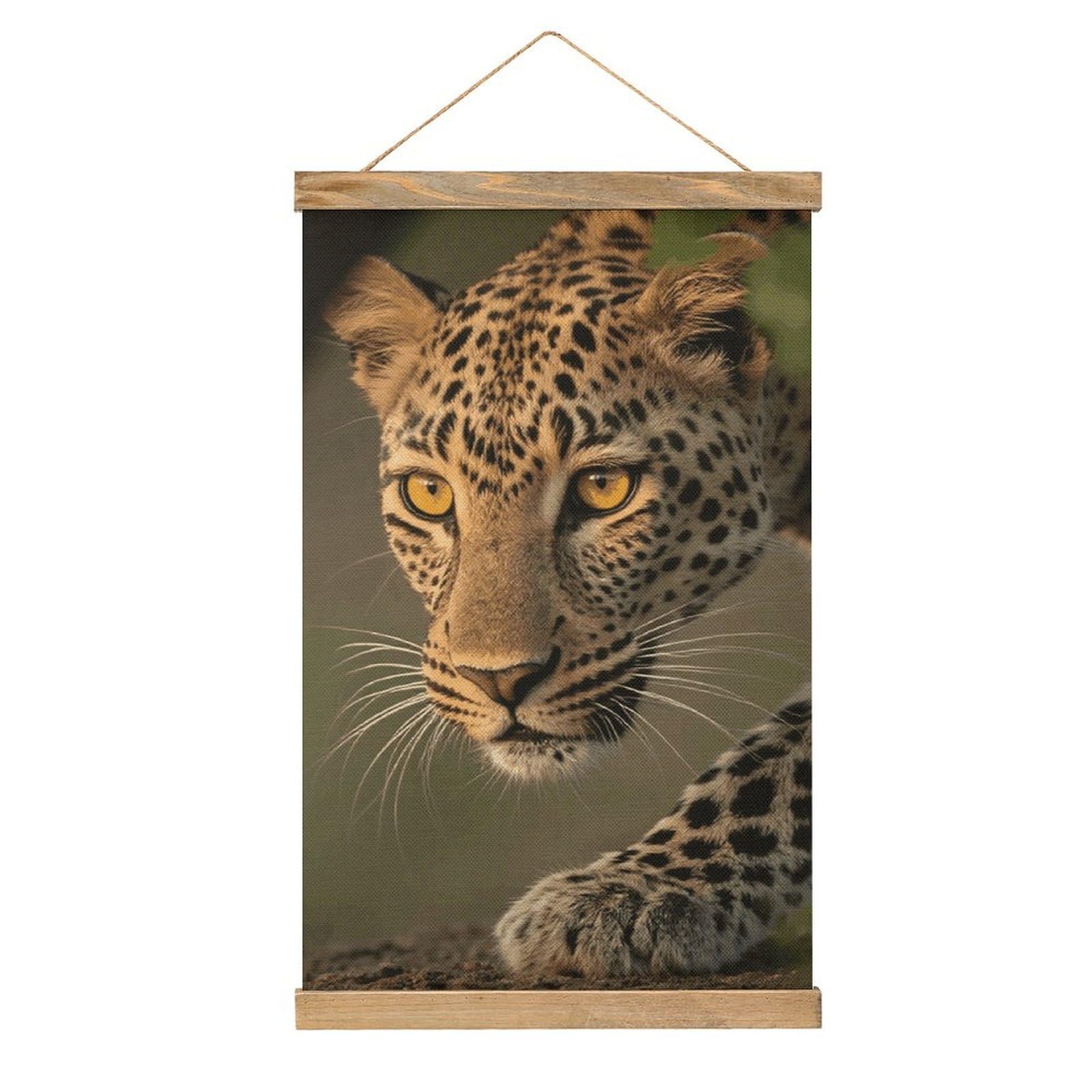 Fodpand Style Cheetah Wall Art 20.4"X13.1" - Linen Canvas Hanging Banner Poster With Wooden Frame, Pictures Artwork Wall Art Decor For Living Room Bedroom Office, Ready To Hang