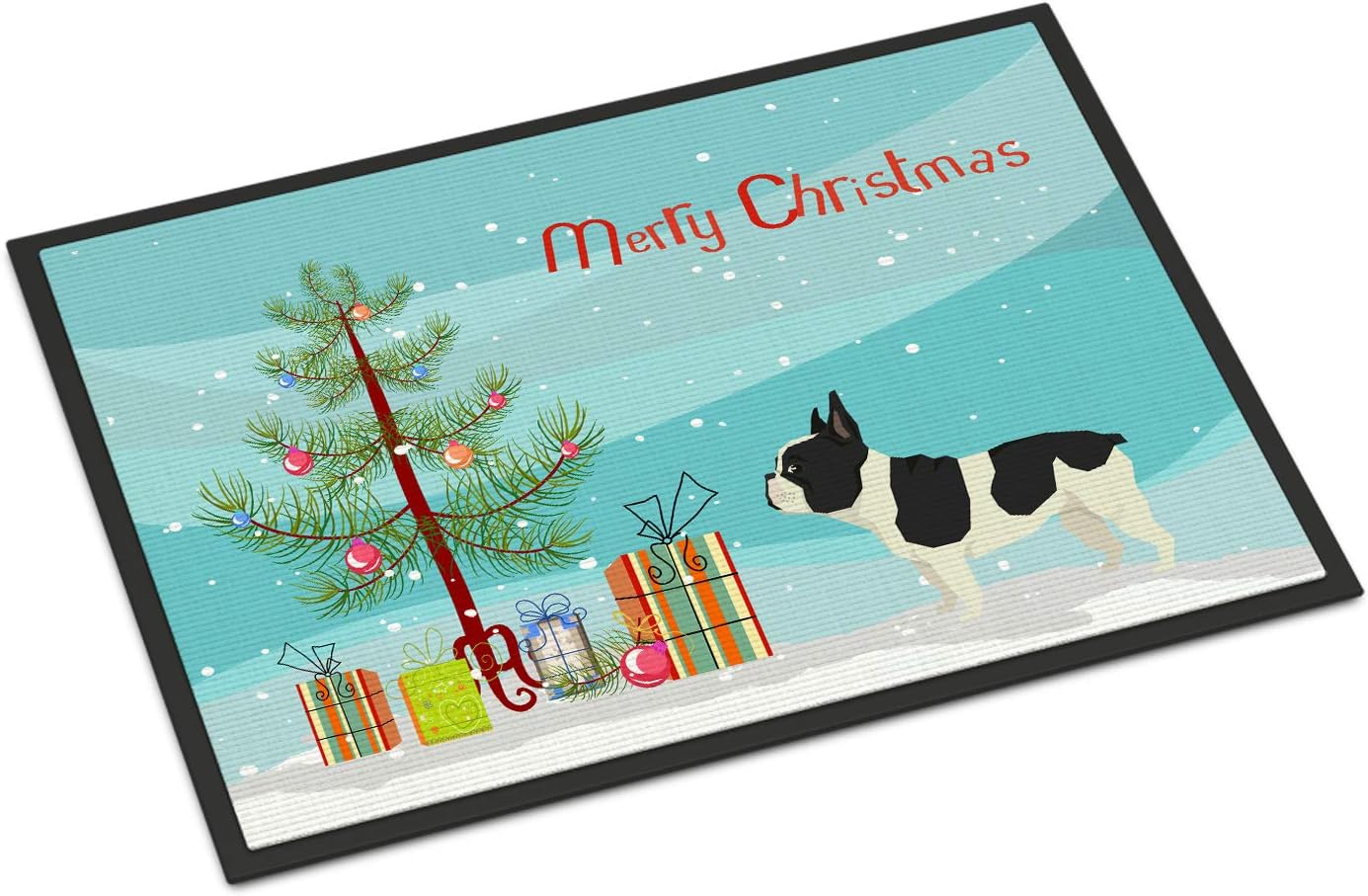 Caroline's Treasures CK3539MAT French Bulldog Christmas Tree Doormat 18x27 Front Door Mat Indoor Outdoor Rugs for Entryway, Non Slip Washable Low Pile, 18H X 27W