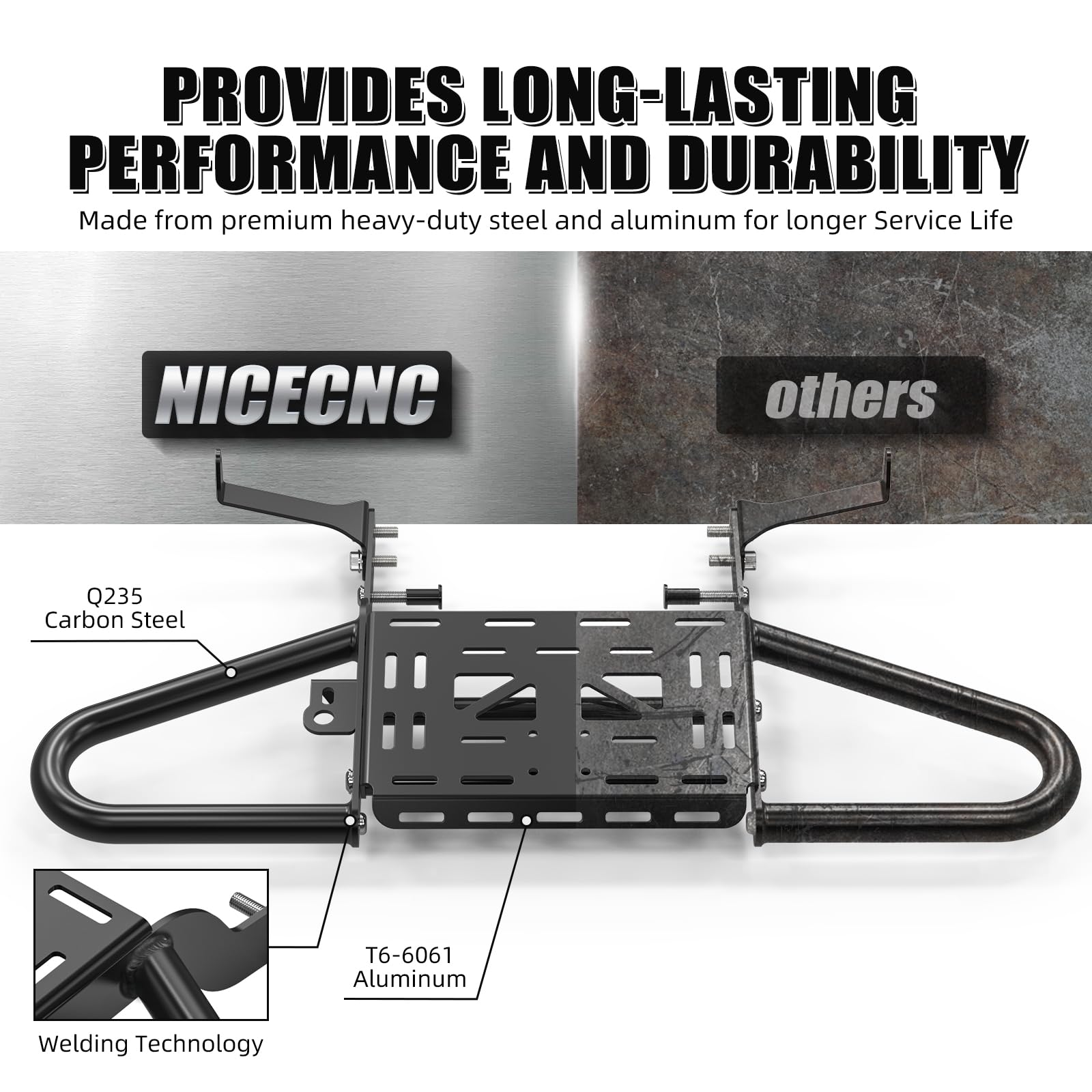 NICECNC Schwarz Hintere Haltegriff Gepäckträger Stoßstange Compatible with Yamaha Raptor 700 2006-2024, Raptor 700R 2006-2024