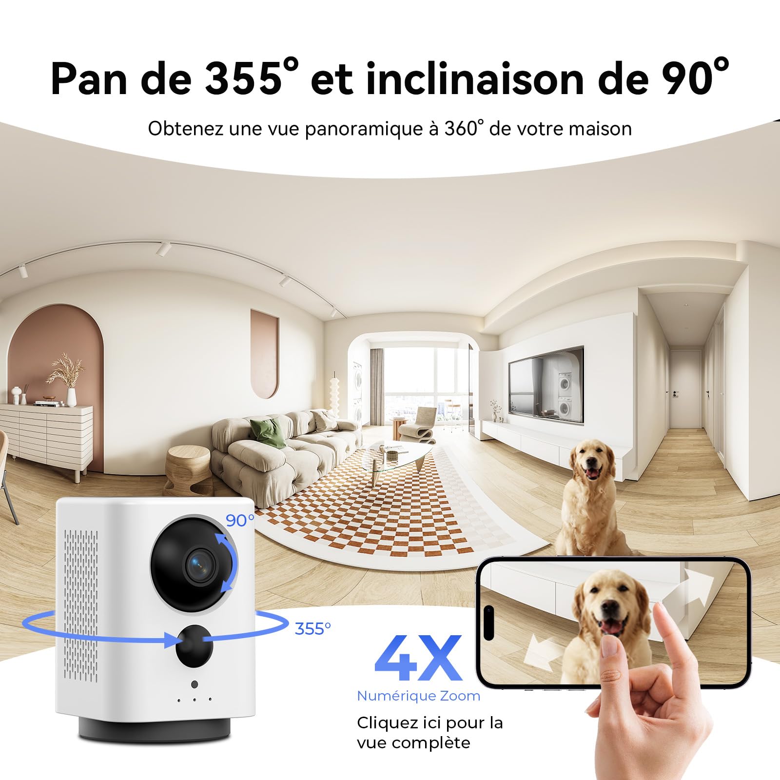 4G LTE Camera Interieur sans Fil avec Carte Sim, 7800mAh Batterie | 2K Caméra de Surveillance Sans WiFi, 360° PTZ, Détection de Mouvement PIR, Vision Nocturne Couleur, Audio 2 Voies