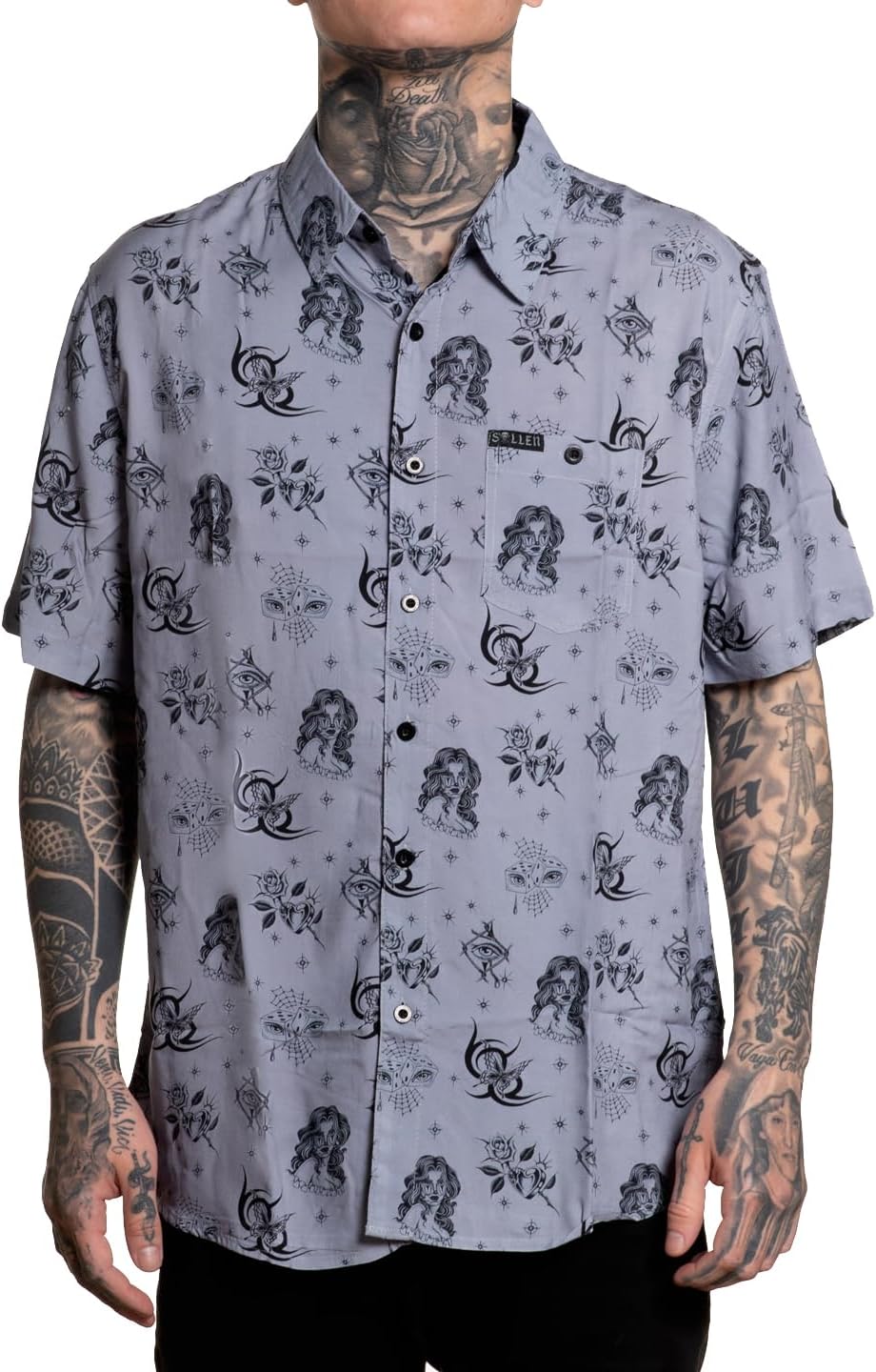 Sullen Men's Garza Flash Button Down Graphic Tattoo Lifestyle Woven Short Sleeve Lightweight Shirt