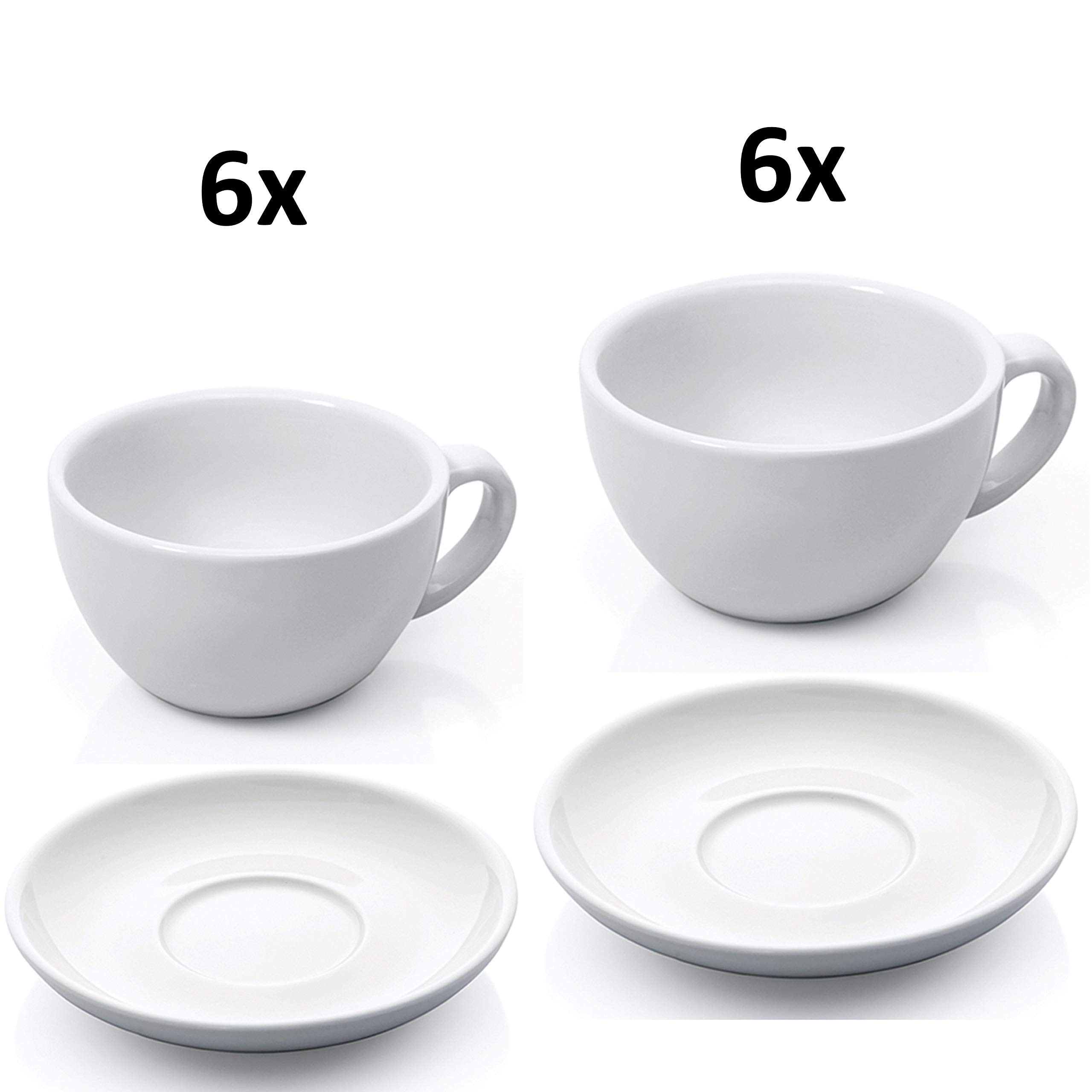 Gastro Spirit - 24-teiliges XL Cappuccino-Tassen/Kaffee-Tassen Set - Weiß, 200 ml + 280 ml, Porzellan, dickwandig, spülmaschinenfest