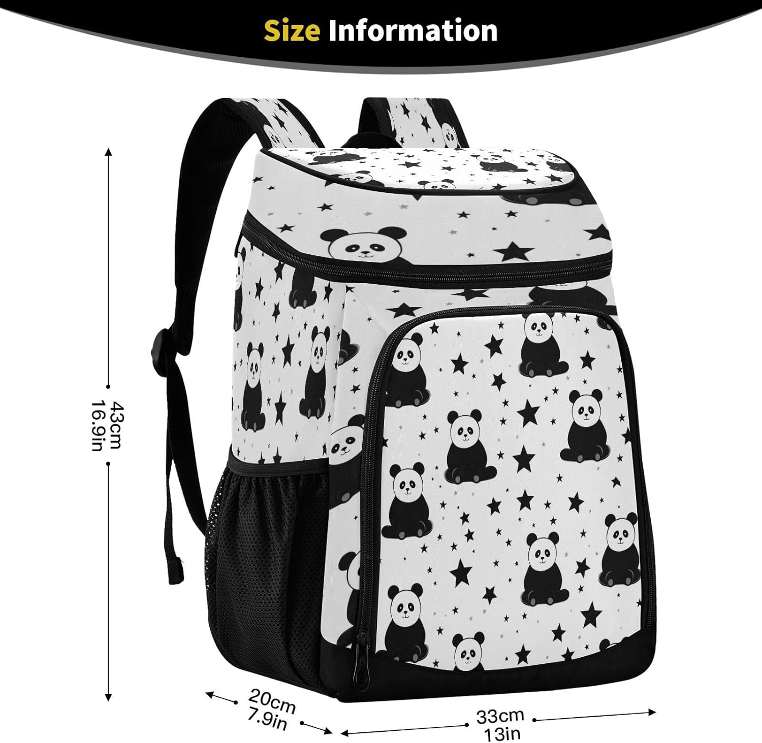 Panda and Star Cooler Backpack 36 Cans Leakproof Waterproof Backpack Cooler Bag Beach Accessories Travel Camping Fishing Backpack for Women Men