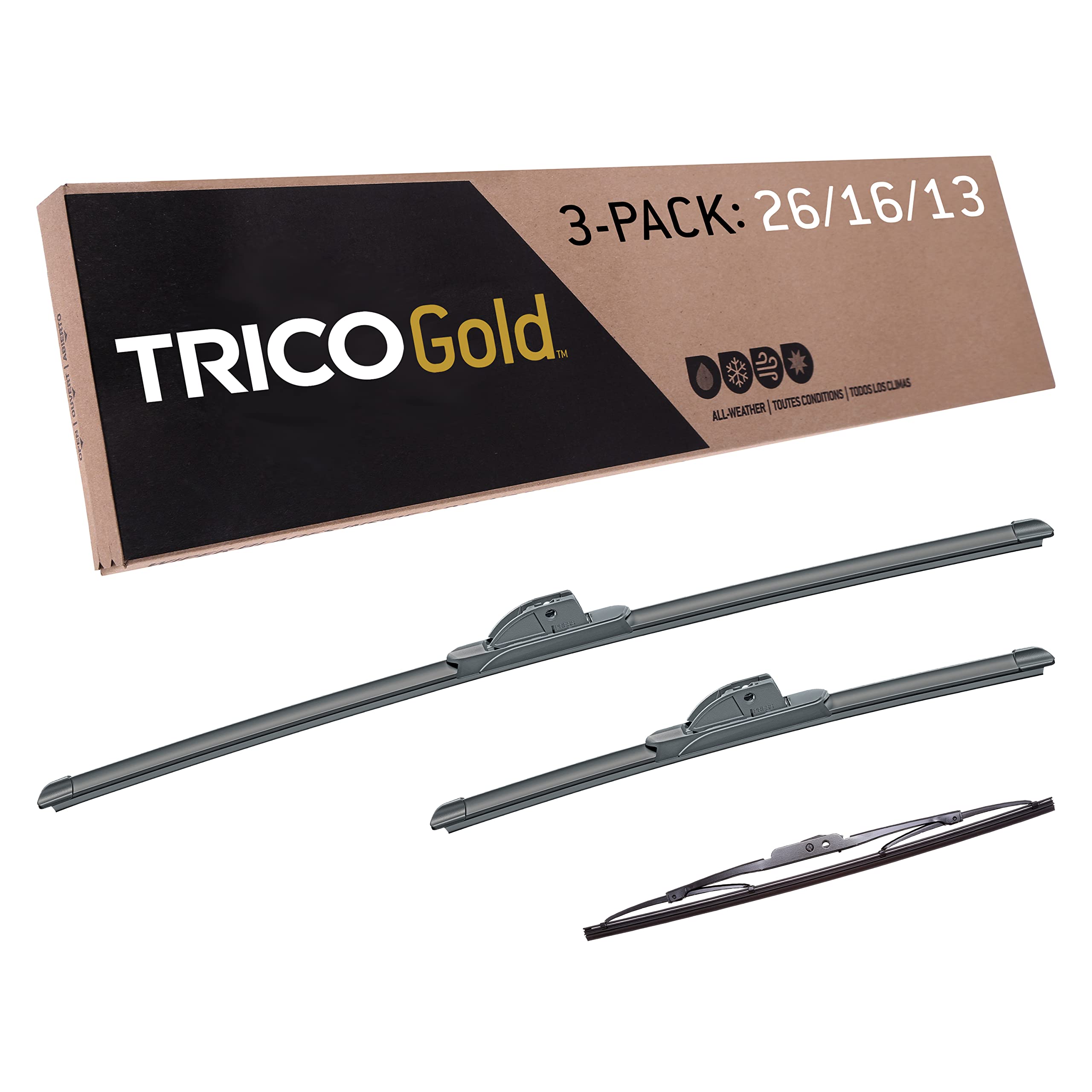 Photo 1 of Trico Gold Driver/Passenger/Rear Kit Replacement Windshield Wipers Blades for 2012-2016 Honda CRV; Includes 26 Inch, 16 Inch, & 13 Inch Beam blades (18-2616-131) 26+16+13 (3-Pack)