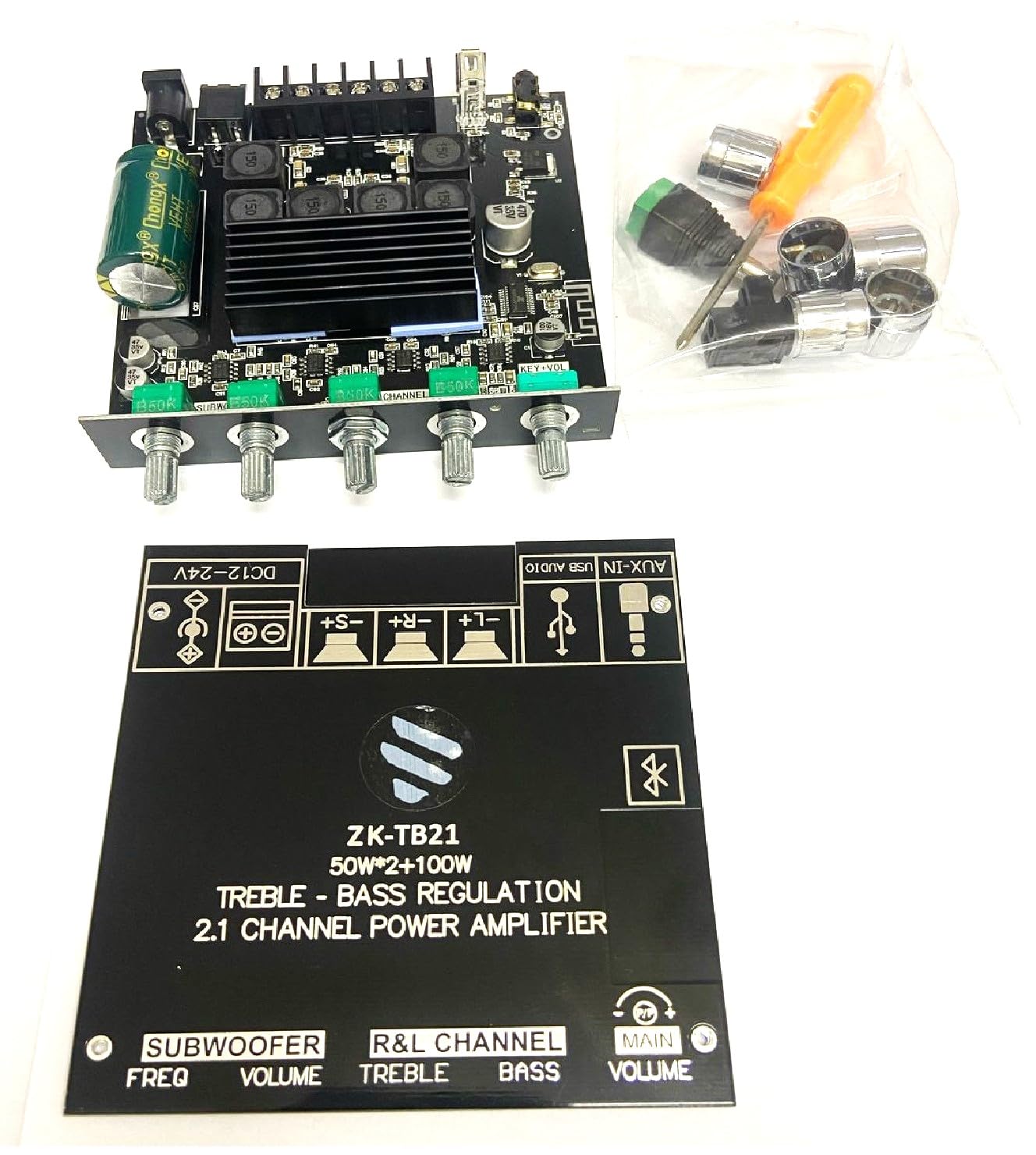 CA-TB21 2.1Channel BT Amplifier Board Original TPA3116D2 Chip 2x50W+100W HIFI Audio Power Amplifier Board ZK-TB21-image-11