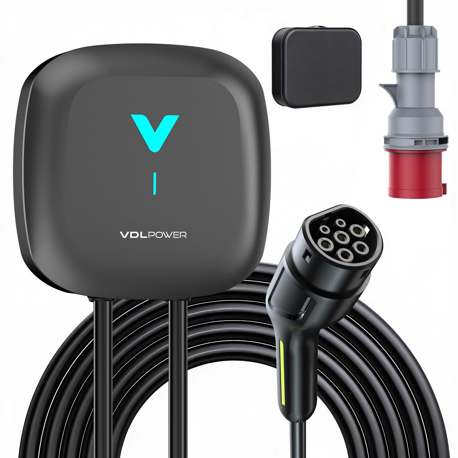 Wallbox 11kW mit APP, Typ 2 Ladekabel, 3-Phasen EV-Ladegerät, 400V 6–16A, 6m Kabel mit Kabelhalter, RCD Typ B & IP67, Ladestation mit WLAN & Bluetooth, für Zuhause für BEV PHEV
