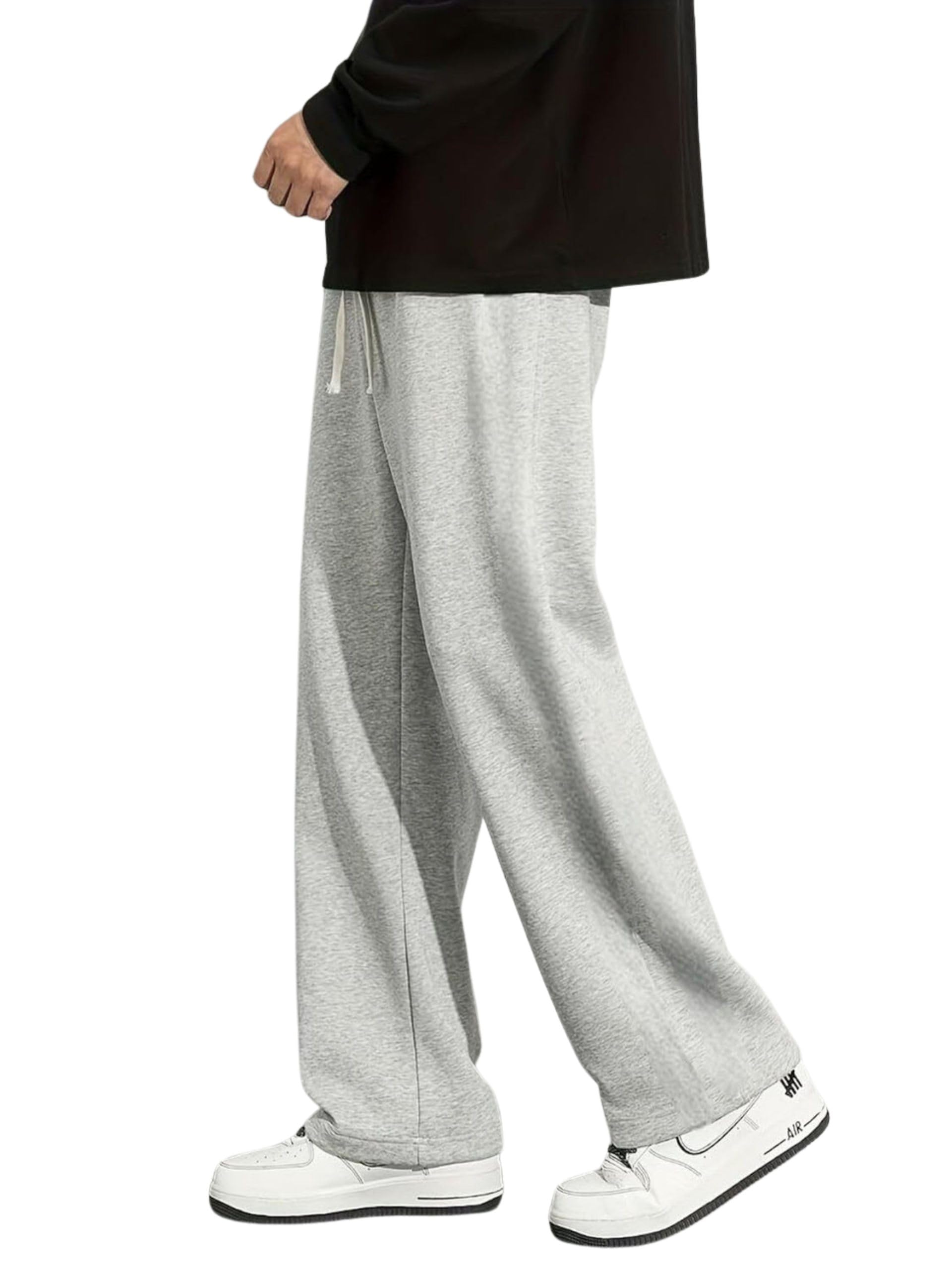 Men’s Black Wide Leg Track Pants | Oversized Baggy Loose Fit Trousers for Men | Casual Straight Fit Lower with Elastic Waist for Gym, Travel-picture-10