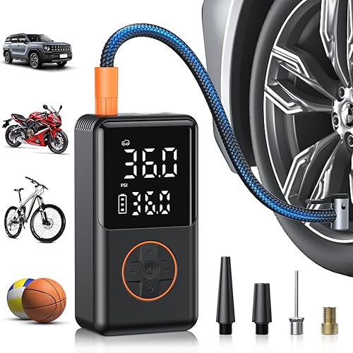 Compresor de aire portátil para inflador de neumáticos, bomba eléctrica de bicicleta de 150 PSI, apagado automático y medidor de presión digital,
