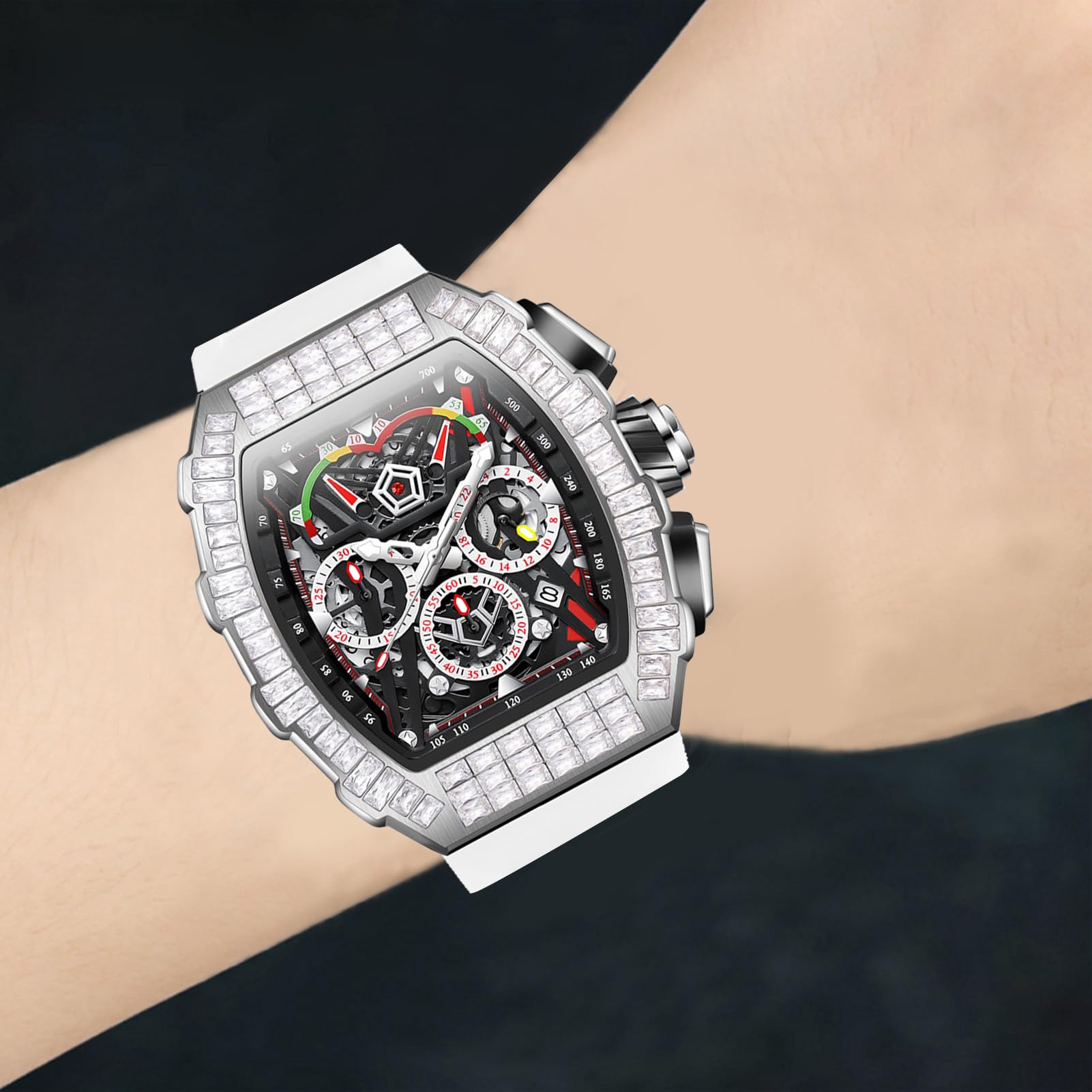 Naroote Reloj de Pulsera Analógico de Cuarzo, Correa de Silicona, Cronógrafo, Fecha, Reloj de Cuarzo Analógico Resistente Al Agua, Moda Luminosa para Hombre para Cumpleaños