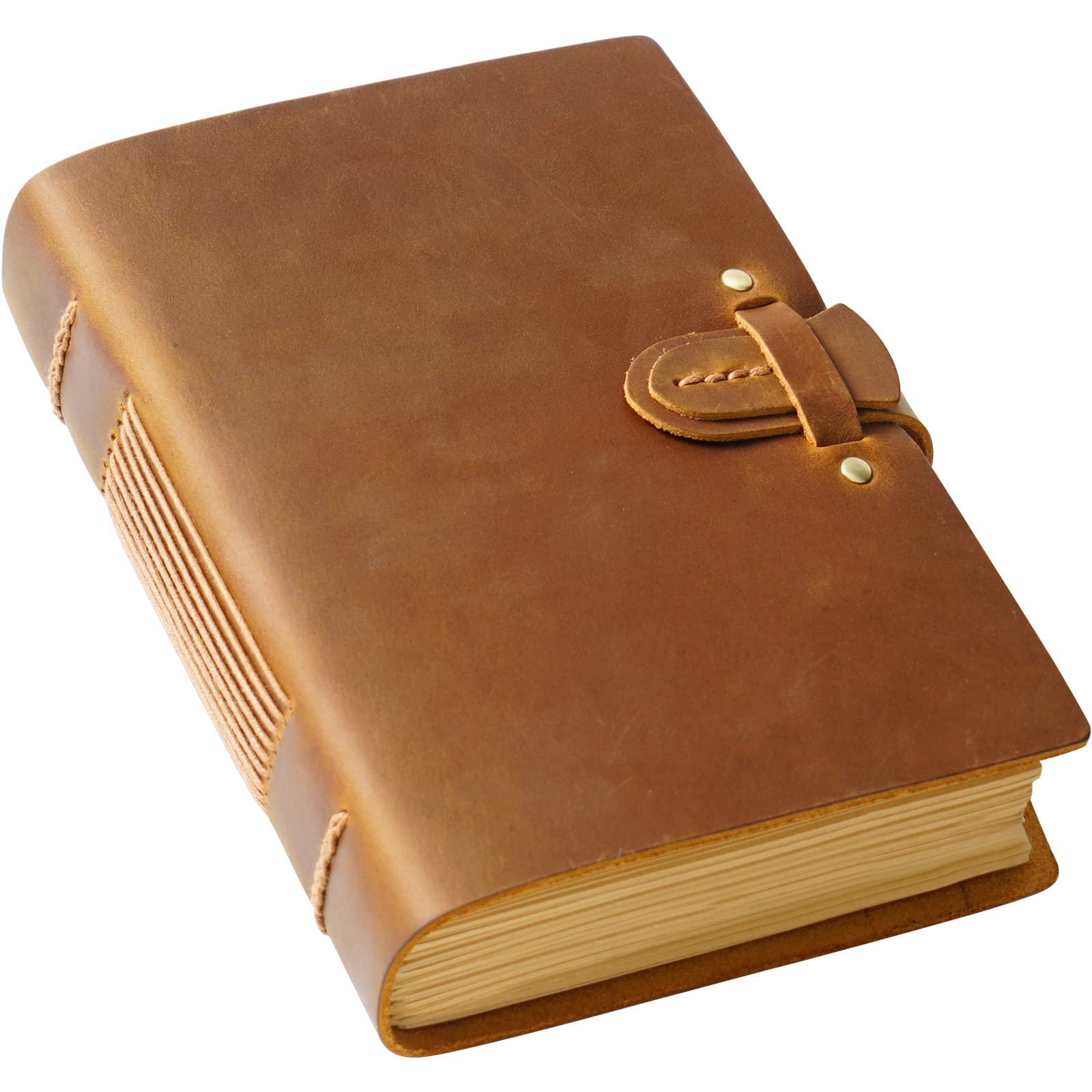 Q1T5 Handmade Genuine Leather Journal Writing Notebook, Travelers Notebook with Craft Locking Strap, Perfect for Writing, Sketching, Gifts, Large Size 7.5 x 5.5 Inches - Brown
