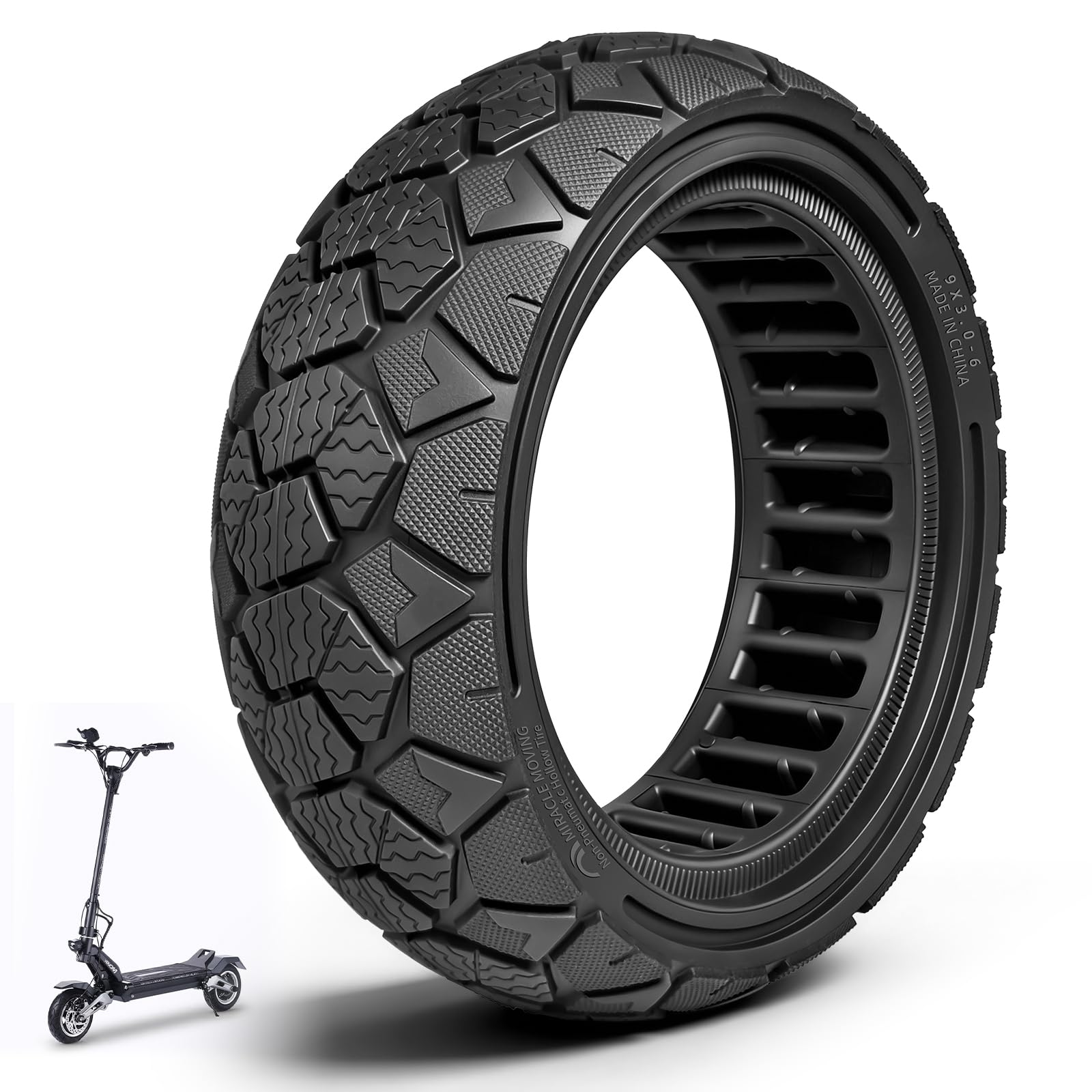 Pneu Plein 9x3,0-6 pour Teverun Blade Mini, Dragon Ninja, Bolzzen Commando 4818, Kintech Venom 9 Trottinette électriques, Antidérapant Tout-Terrain pour Trajets sur Neige (1 Pièce)