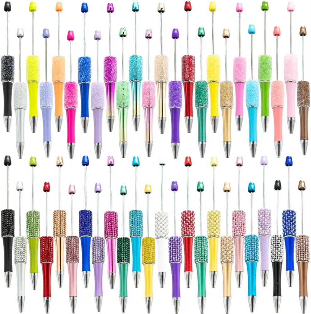 48Pcs Pens Bulk Beadable Focal Beads Pens with Glitter Diamond Pearls Fancy Cute Pens for Women Tween Girls Gifts Trendy Stuff School Supplies for Girls Teachers