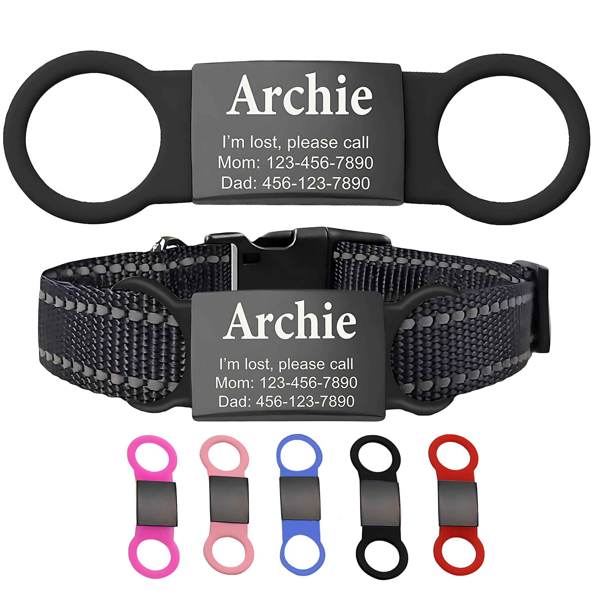 TYRINHAI Custom and Personalized Dog Tags - Slide-On Silent Pet ID Tags - S/M/L/XL Stainless Steel Silicone Cat Dog Name Tag - Customized Engraved