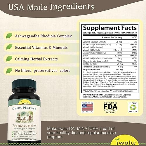 Miniatura 3 de Magnesium Supplement for Stress Relief Support - Rhodiola, Lutein, Ashwagandha, Gaba, Lemon Balm, 5-HTP, ST Johns Wort, Chamomile, Calm Mood, For