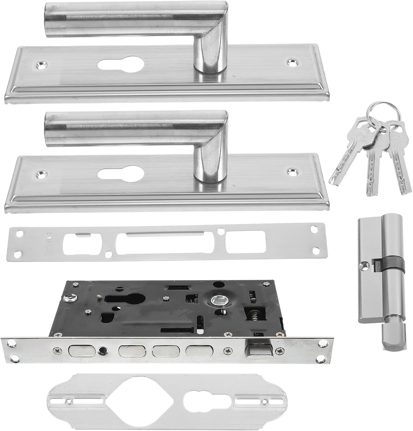 balacoo Stainless Steel Interior Door Locking Handle with Key Silent Heavy Duty Door Handle Lock Set 50-Hole Full Set with 125 Lock Body and Solid Brass Core