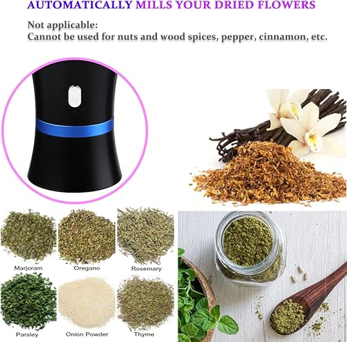 Miniatura 3 de Molinillo eléctrico de hierbas compacto para capullos de flores, recargable por USB, 2 cámaras de vidrio de 1.7 onzas, ideal para el transporte