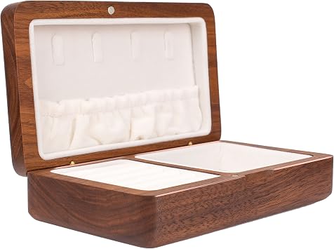 Jewelry Box Ladies Retro Travel Portable Mini Simple Solid Wood Wooden Small Jewelry Organize Storage Display Box Walnut