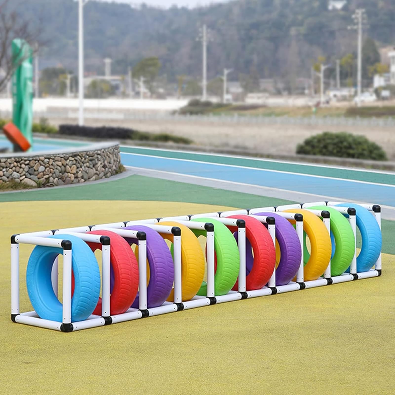 Reifenständer felgenregal felgenhalter Schulspielplatz Kindergarten-Mehrreifenregal, Reifenlagerregal for 5 bis 10 Reifen, weißes Kunststoff-Reifen-Organizer-Gestell, Reifenausrüstungs-Ausstellungsstä