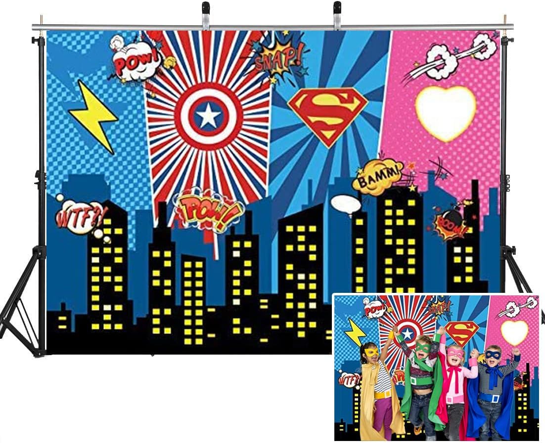 AIIKES 7x5FT Vinyl Photography Backdrop Superhero City Night Baby Children Birthday Party Photography Background Decoration Photocall for Photo Studio 11-394