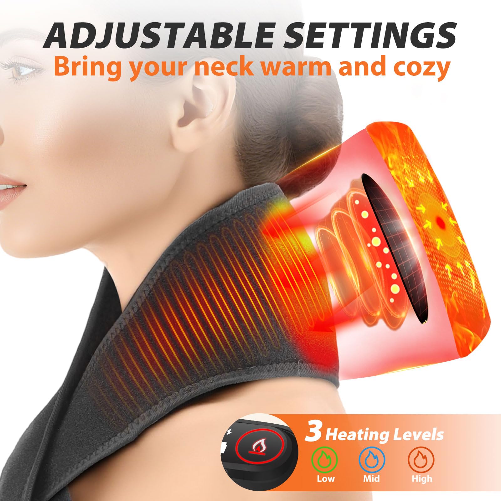 Coussin Chauffant Pour Le Cou Sans Fil Avec Massage Vibrant, Chauffeur De Cou Portable Avec Lumière Rouge 660nm, 3 Niveaux De Chaleur, 3 Modes De Vibration Et Batterie 3000mAh, Longueur 85cm