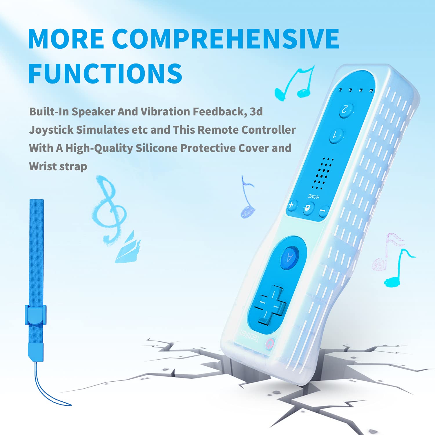 2 telecomandi di ricambio per Wii, TechKen compatibili con Wii, telecomando di ricambio con silicone e cinturino da polso (blu rosso)