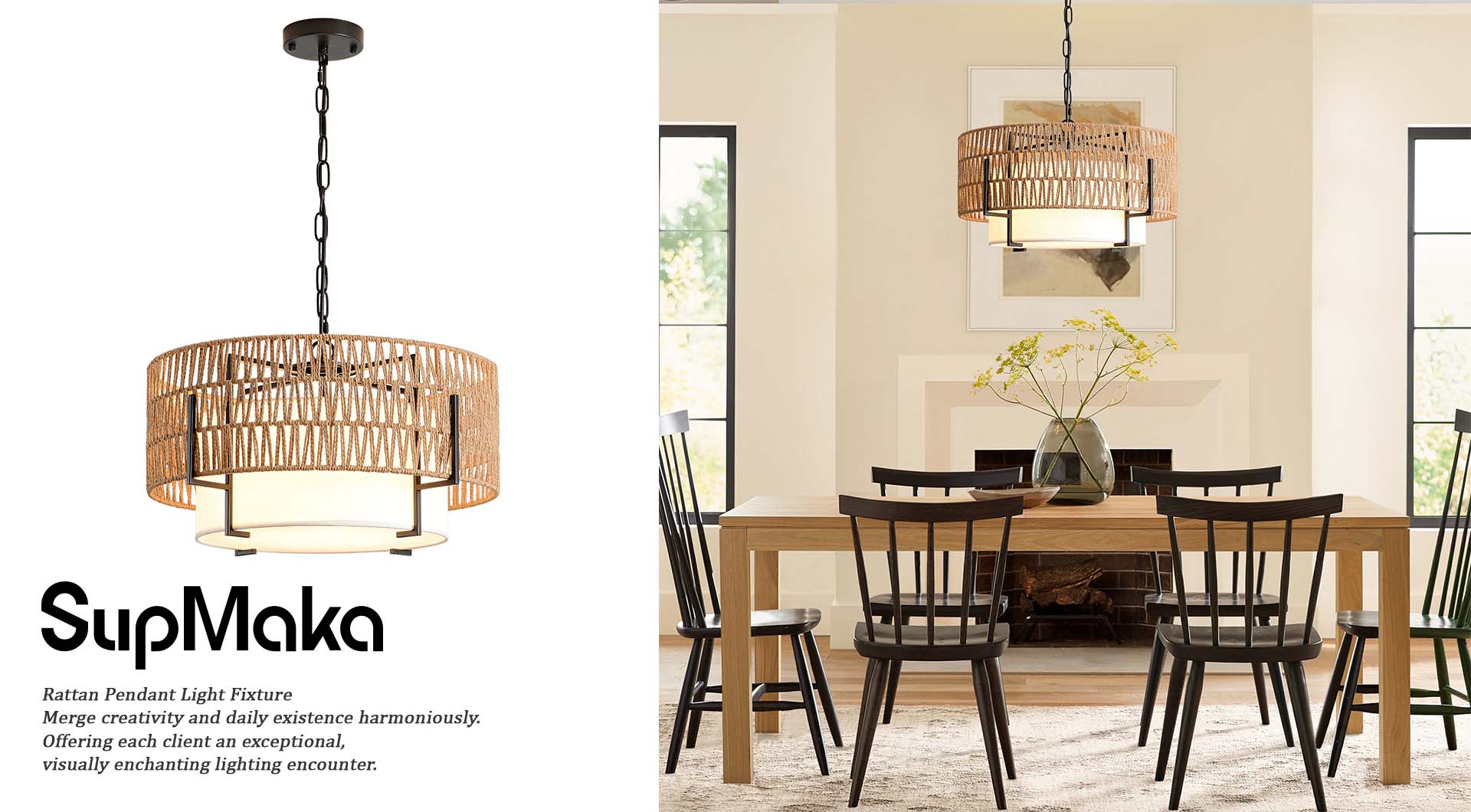 SupMaka Boho Rattan Chandelier, 19.7