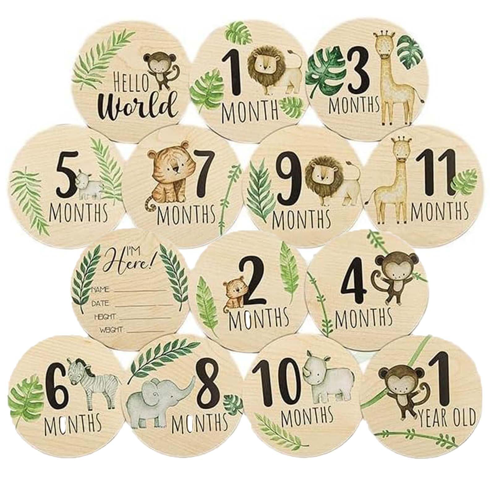 7 Pcs Baby Milestone Cards, Wooden Milestone Baby Cards, Double-Sided Wooden Monthly Newborn Welcome Signs
