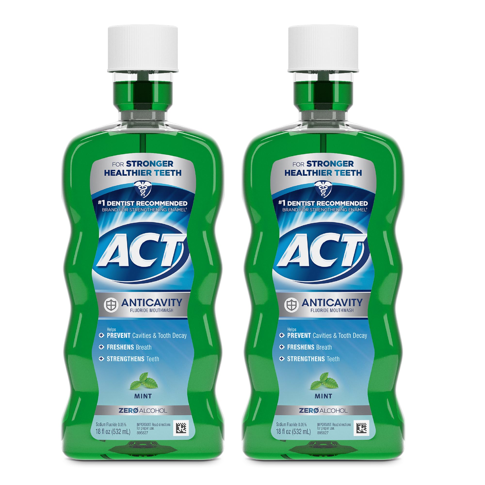 ACT Anticavity Fluoride Mouthwash with Zero Alcohol Prevents Cavities Freshens Breath Strengthens Teeth Mint Flavor 18 fl oz