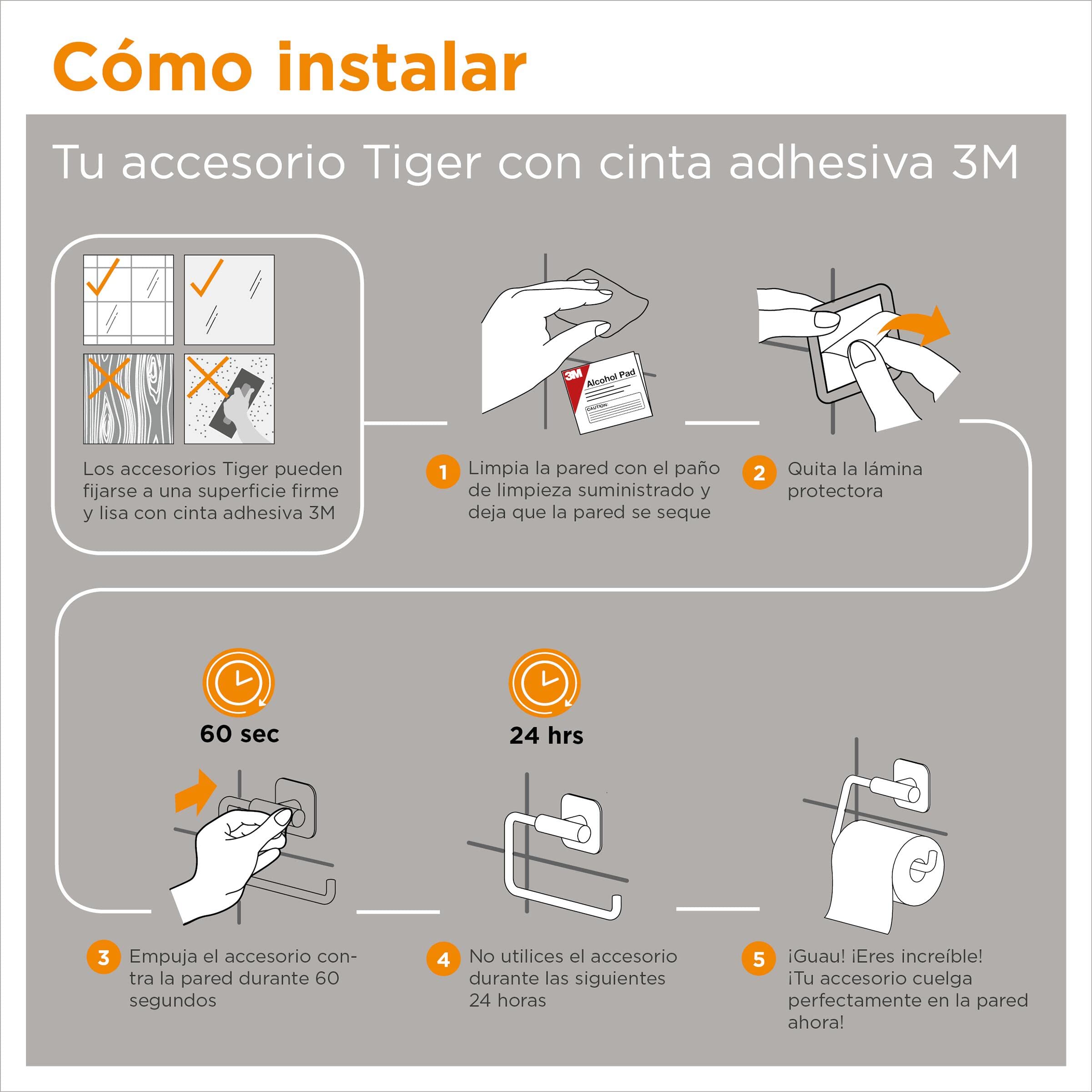 Tiger Colar Juego de Accesorios de baño - Escobillero - Portarrollos sin Tapa - Gancho de Toalla - Acero Inoxidable Pulido