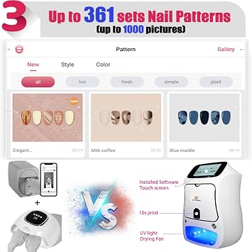 Multifunctional Nail Printer Machine 3d Digital Art Print Machine Portable Automatic Nail DIY Mobile Art Nails Pictures Printing Machine with UV lights/Drying Fan for Nail Salon Use