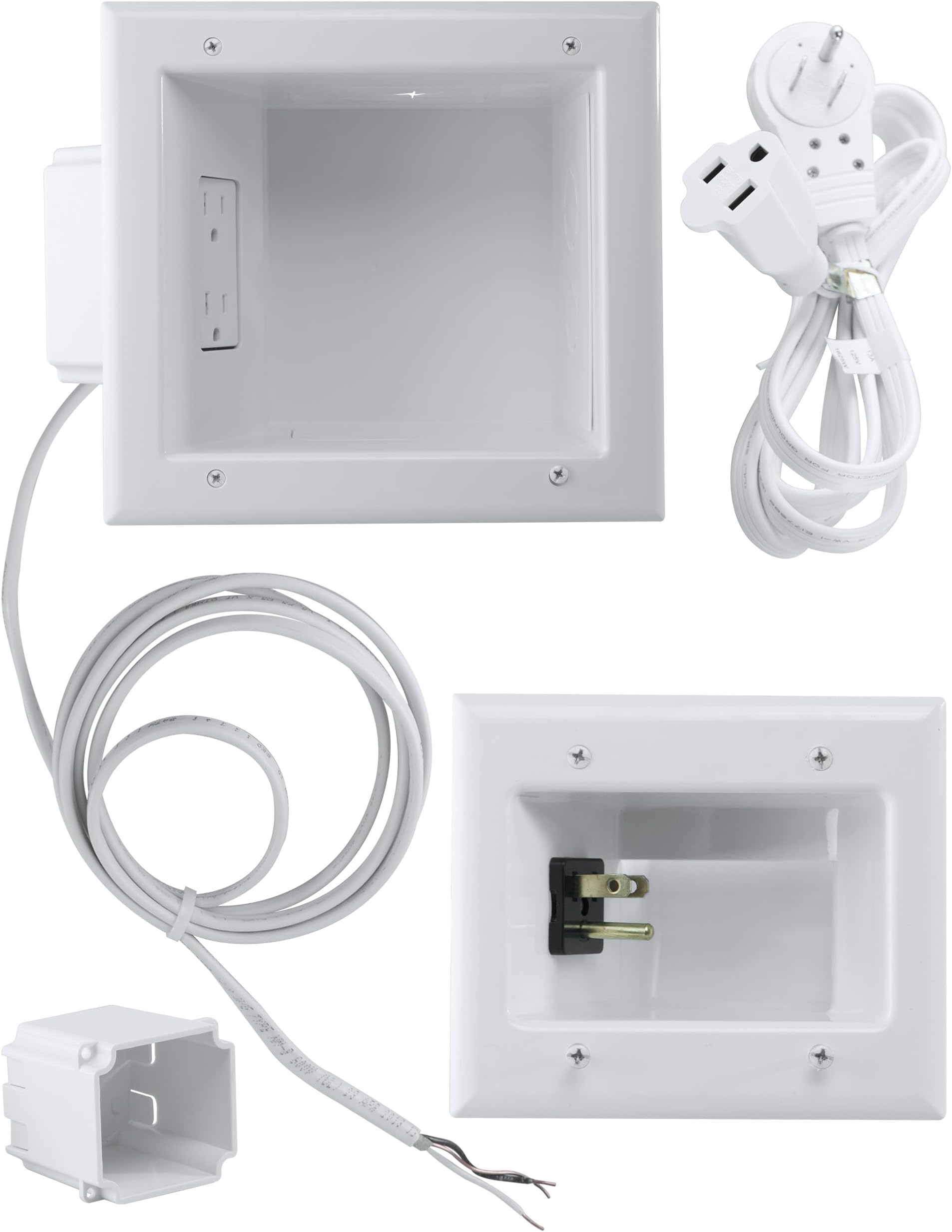 DATA COMMElectronics In Wall Cable Management Kit Behind Wall TV Wire Kit With Duplex Power Outlet - In Wall Cord Concealer With 3 Interchangeable Cable Inserts - Easy DIY Without Electrician White