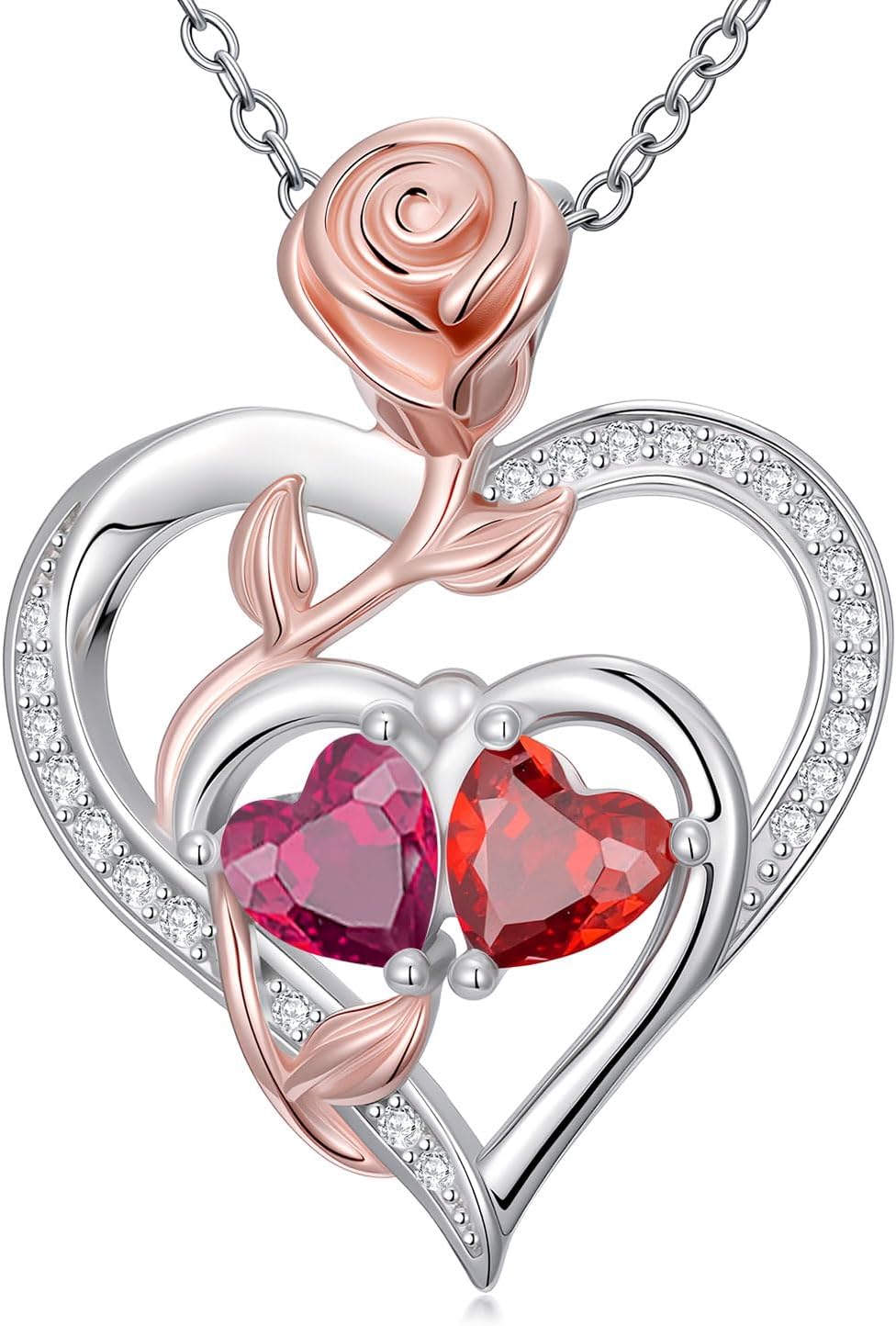 Rose Flower Heart Pendant for Women Birthday Gifts 18k Gold Plated Mother Daughter Necklace with 12 Months Birthstone Christmas Valentines Day Gifts for Her Mom Anniversarry Jewelry for Mom Wife Girlfriend