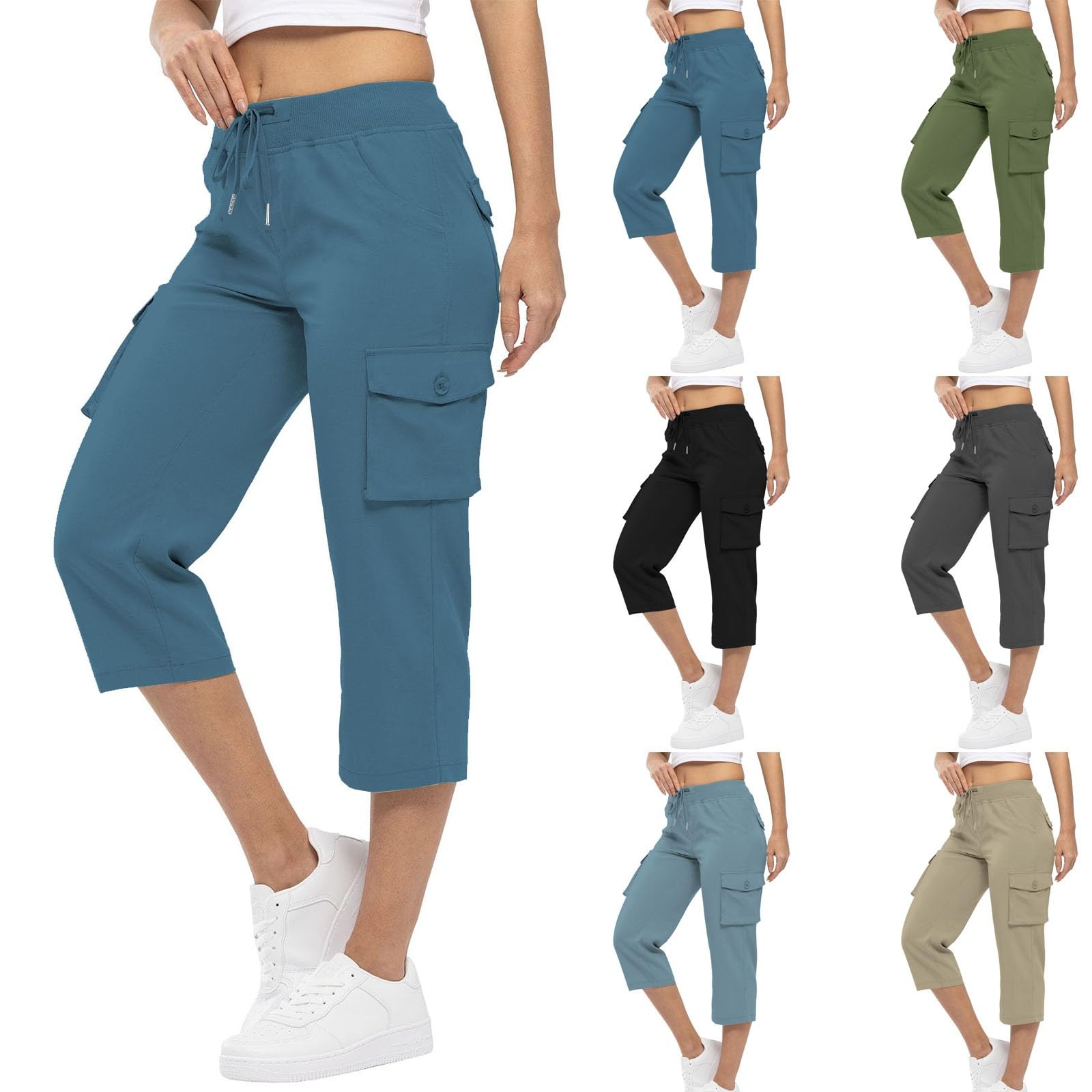 eoeioa Capri Pants for Women Summer Drawstring Waist Cropped Pants Jeans Lightweight Casual Baggy Capris Pants with Pockets