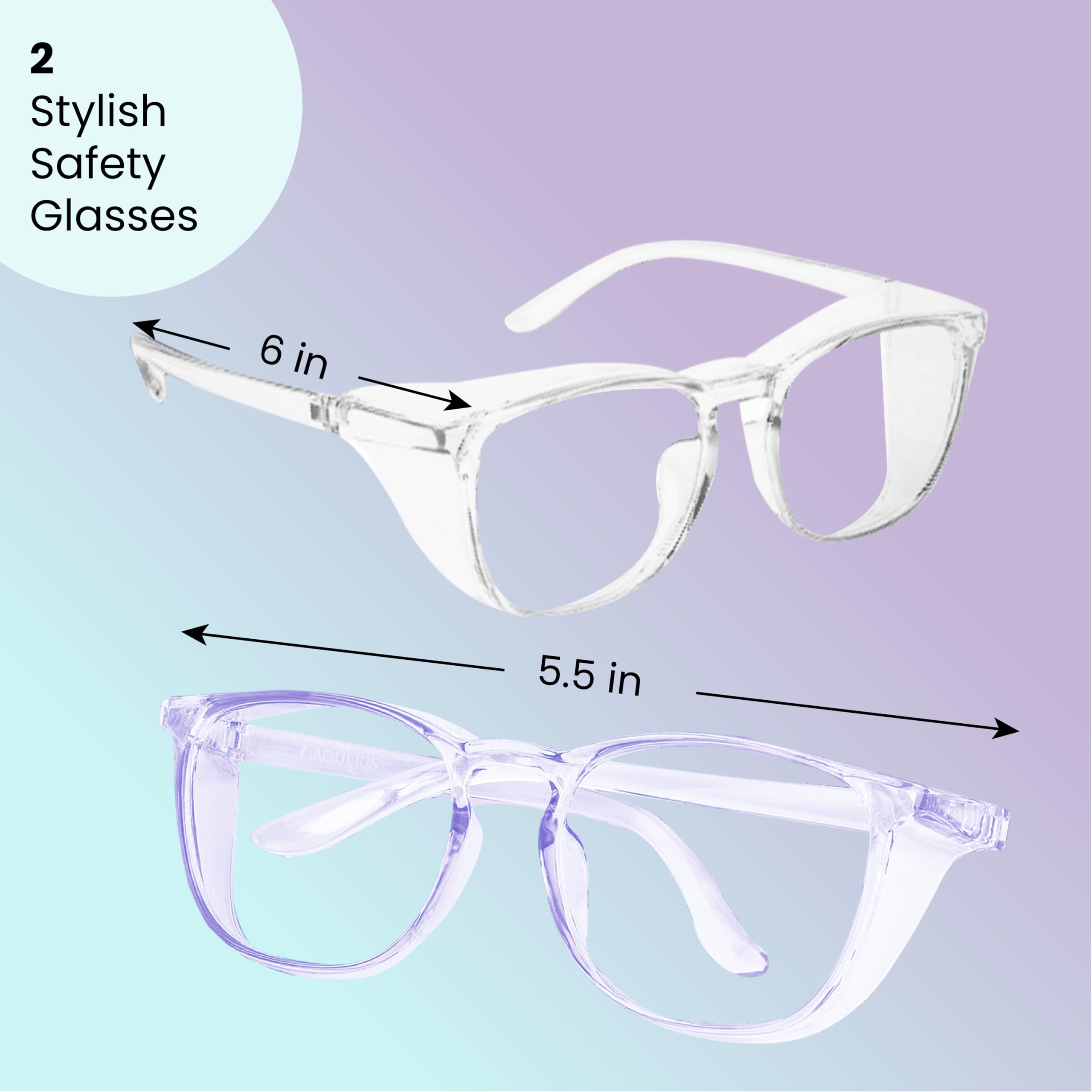 Paquete de 2 gafas de seguridad elegantes (azul y transparente) anti niebla, resistente a los arañazos, bloqueo de luz azul frente y lateral gafas de protección para mujeres para hombres
