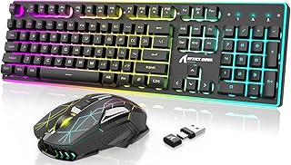 ATTACK SHARK T3 2.4G Wireless Gaming Keyboard and Mouse Combo, 104 Key Full -size Keyboard, Long-Lasting Rechargeable Battery, RGB Metal panel Water Resistant Ergo PC Keyboard, 8D 4800DPI Mice, Black