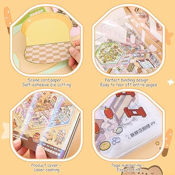 Wanheart 40 Sets DIY 3D House Sticker Scene Kit, Non-Toxic Safe Sticker Therapy for Adults, Stress Relief Creative Scene Kit with 56 PET Stickers, 40 Miniature Cabins & 2 Tweezers, Reusable DIY Fun
