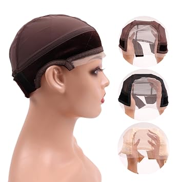 Lace Wig Cap, Brown, 4x5 inch Transparent Adjustable | Ear Cut Outs, With Headband, Non-slip Wig Gripper, Keeps Wigs in Place